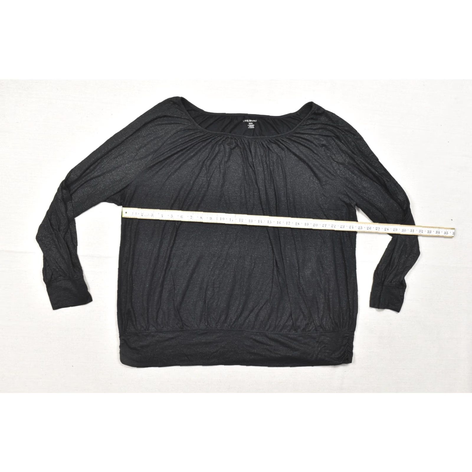 Vintage Lane Bryant Blouse Shirt Dolman Sleeve Black Shimmer Plus Size 22/24 Women's Long Sleeve Pullover Round Neck Blouson Top Size 3XL / US 20-22 - 3 Thumbnail
