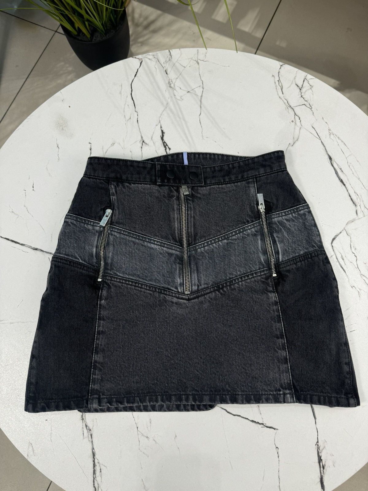 McQ Alexander McQueen MCQ BLACK DENIM MOTOR PANELED SKIRT Size 26" / US 2 / IT 38 - 1 Thumbnail