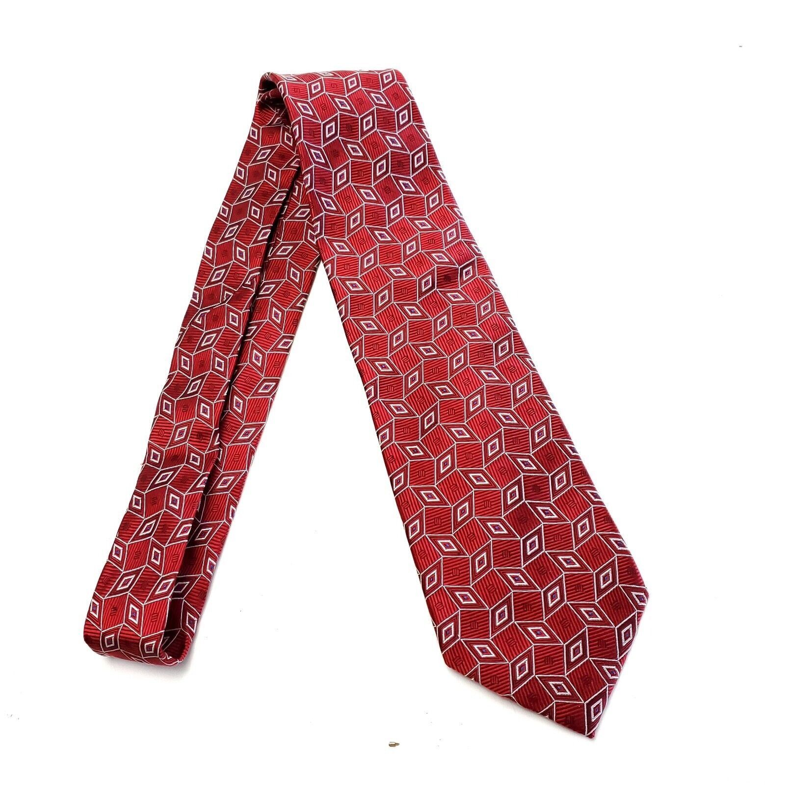 Jos. A. Bank Jos A Bank Red Woven Geometric Silk Tie Size ONE SIZE - 6 Thumbnail