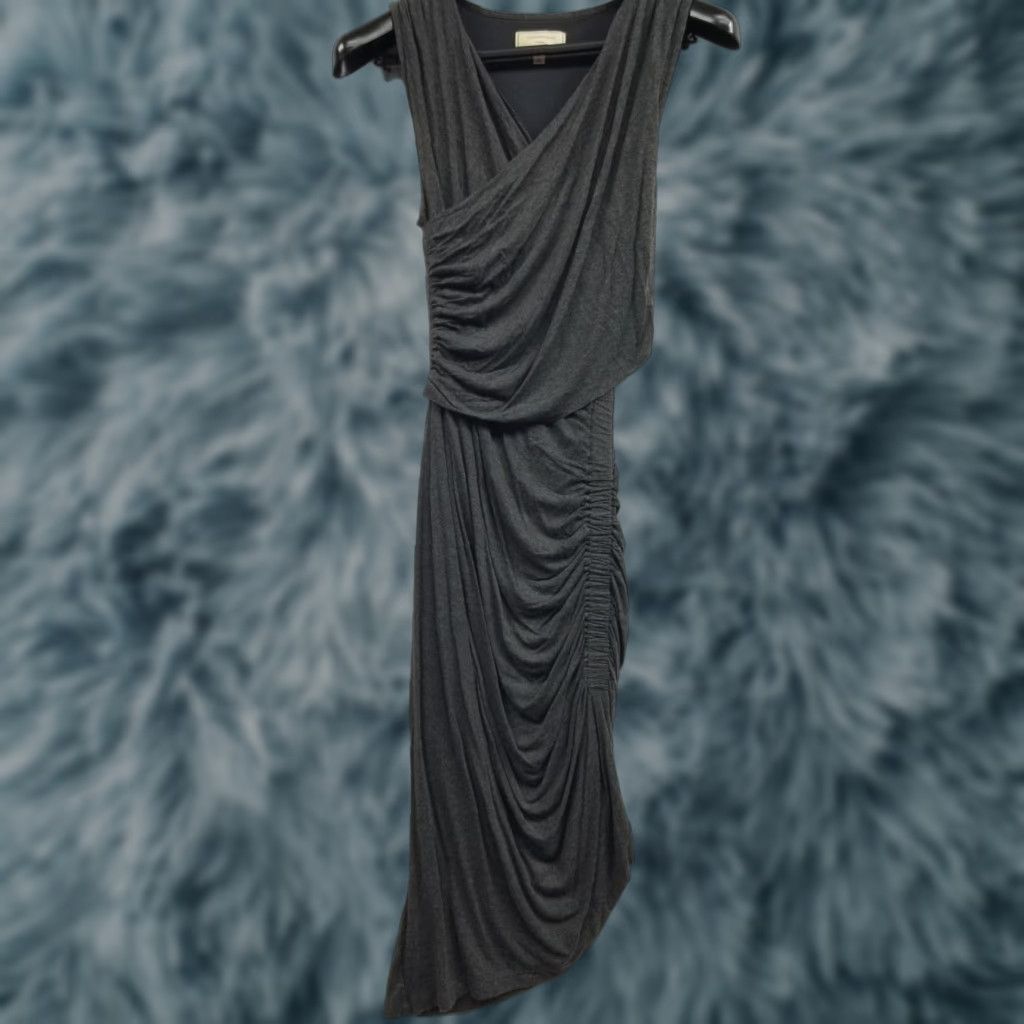 Anthropologie ANTHROPOLOGIE Classy Side Rouche Dress Gray Soft Small Dress Maxi Women Sleeveless Round Neck Pullover Machine Washable Size S Black Gray? Size S / US 4 / IT 40 - 1 Thumbnail