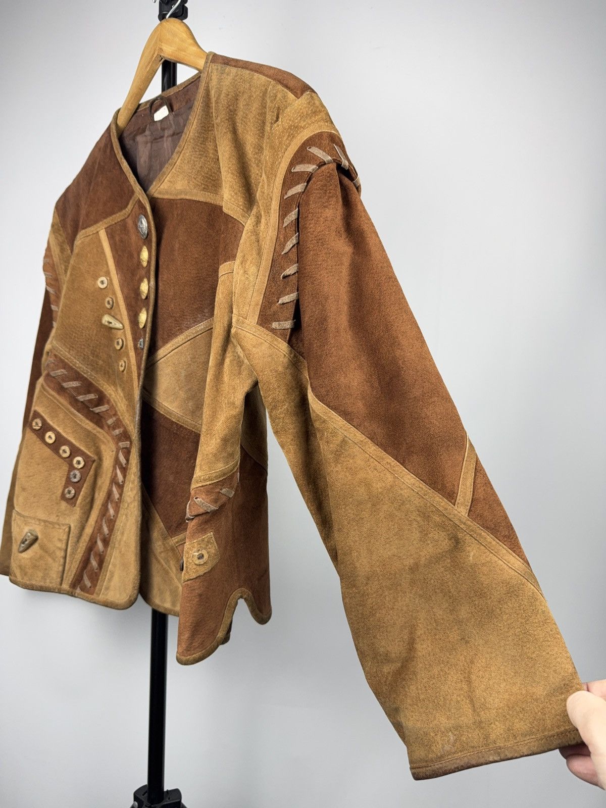 Genuine Leather Vintage Western Cowgirl Patchwork Suede Leather Jacket Boho Size L / US 10 / IT 46 - 10 Thumbnail
