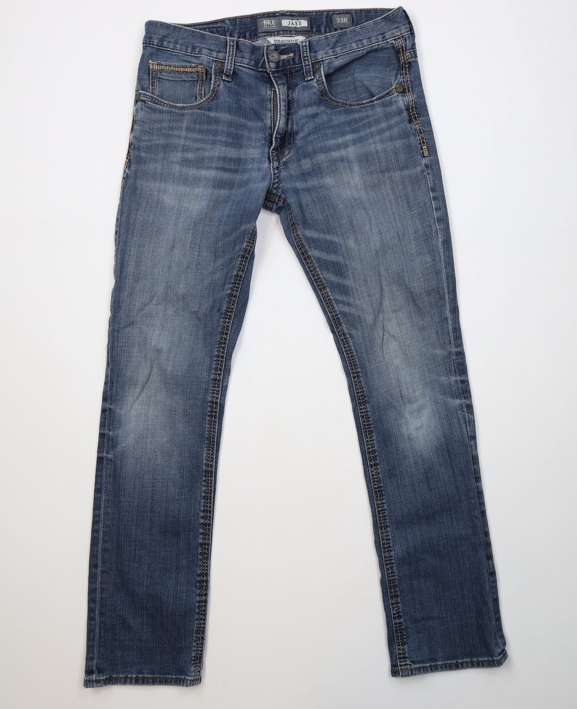Vintage Buckle BKE Thick Stitch Jake Straight Leg Denim Jeans Blue Size US 33 - 1 Thumbnail