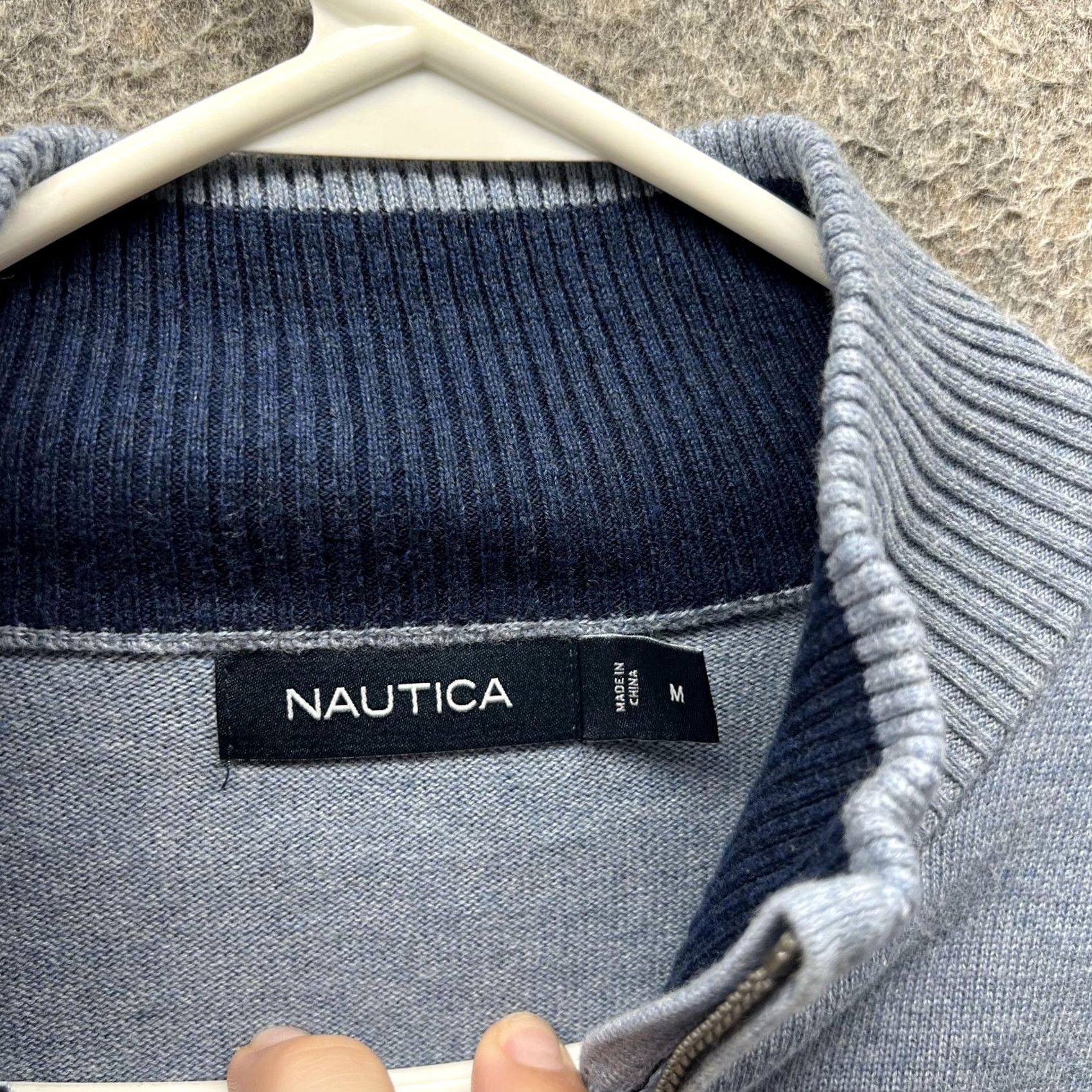 Nautica Nautica Sail Logo Sweater Mens Medium Gray Quarter Zip Mock Neck Pullover Size US M / EU 48-50 / 2 - 7 Thumbnail