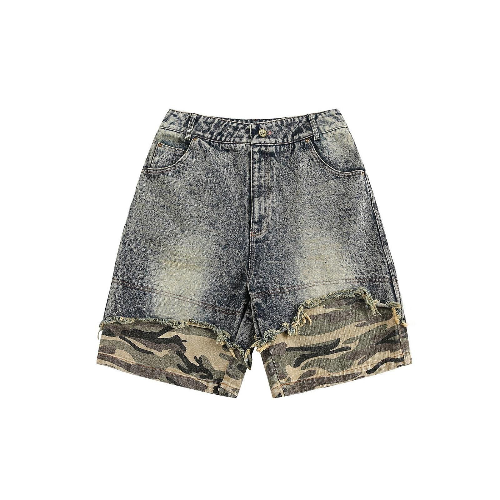 Other Camo Spliced Shorts – Washed, Distressed Retro Fit Size US 33 - 2 Thumbnail