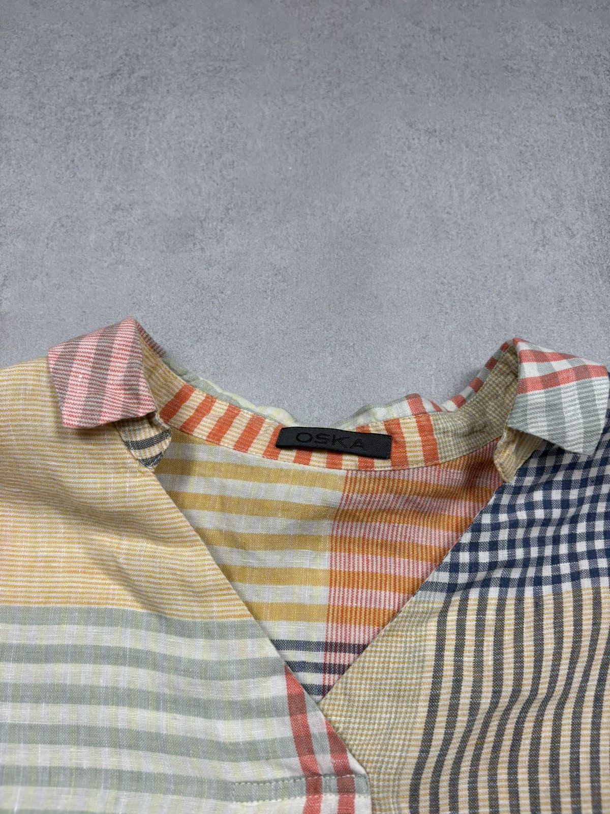 OSKA Oska Linen Patchwork Oversized Blouse Multicolor Check Shirt Size S / US 4 / IT 40 - 8 Thumbnail