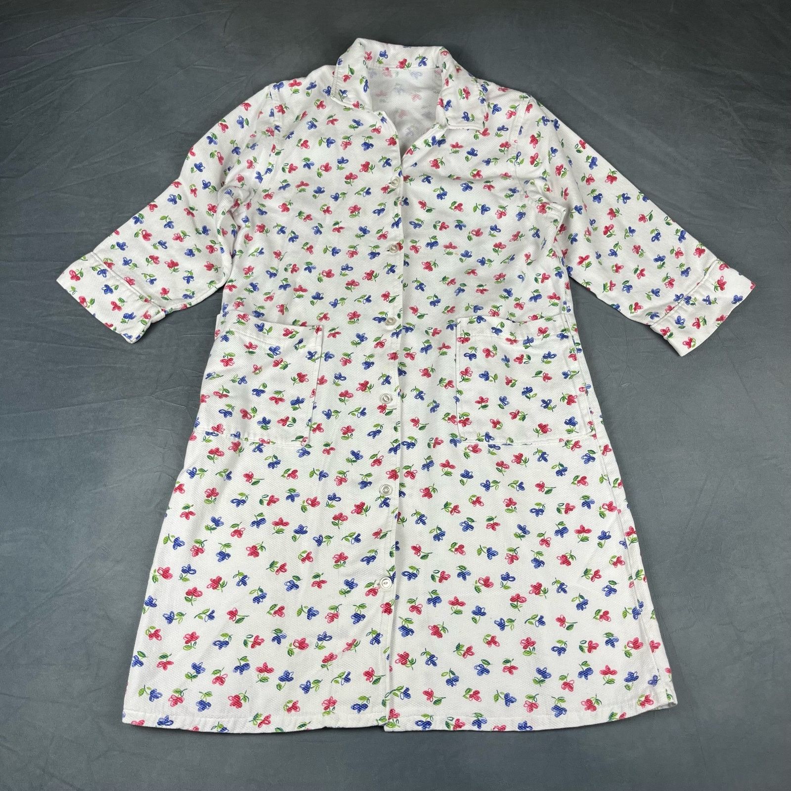 Other Vintage Grandma Night Gown Waffle Knit Button Down Floral Size ONE SIZE - 1 Thumbnail