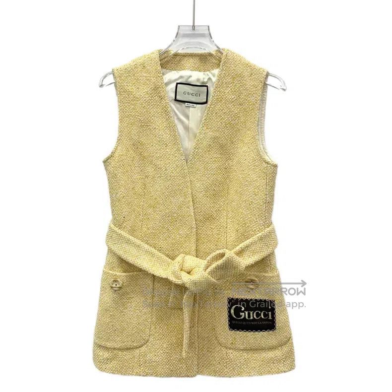 Gucci Gucci Yellow wool tweed belt sleeveless vest jacket Size XS / US 0-2 / IT 36-38 - 1 Thumbnail