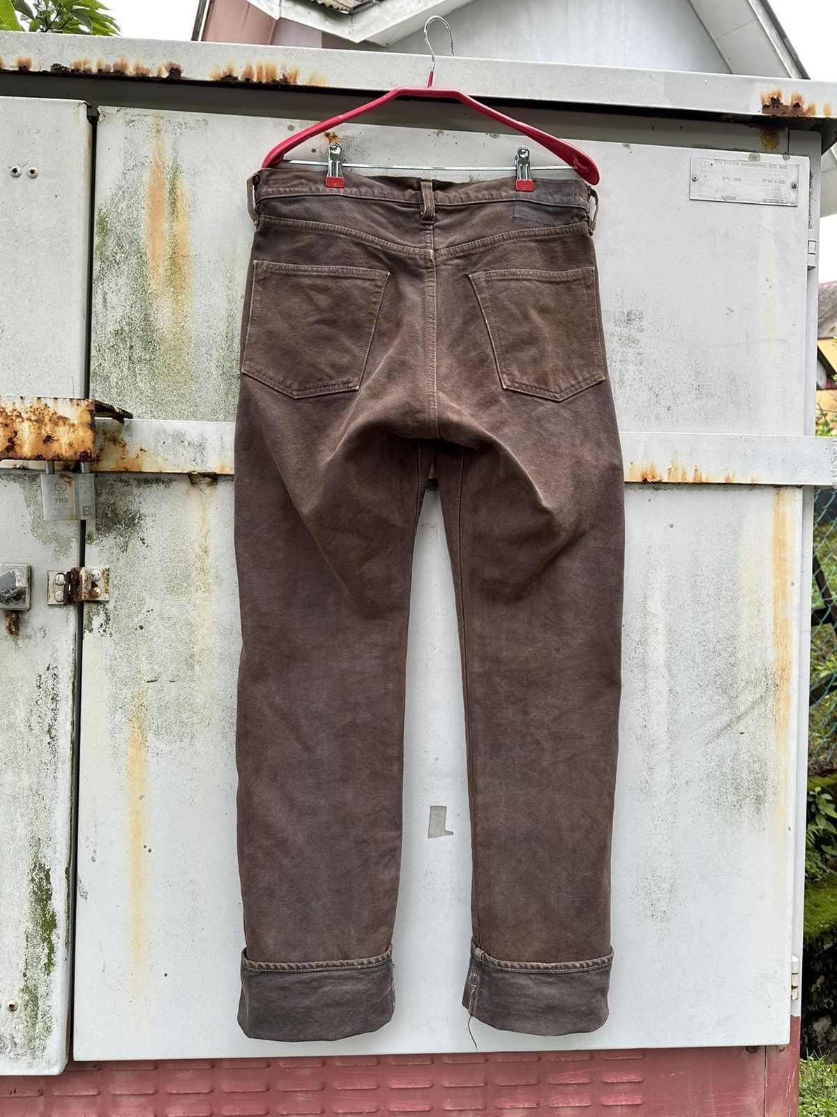 Vintage 👹Vintage THRASHED Bartack Brown Denim Size US 31 - 9 Thumbnail