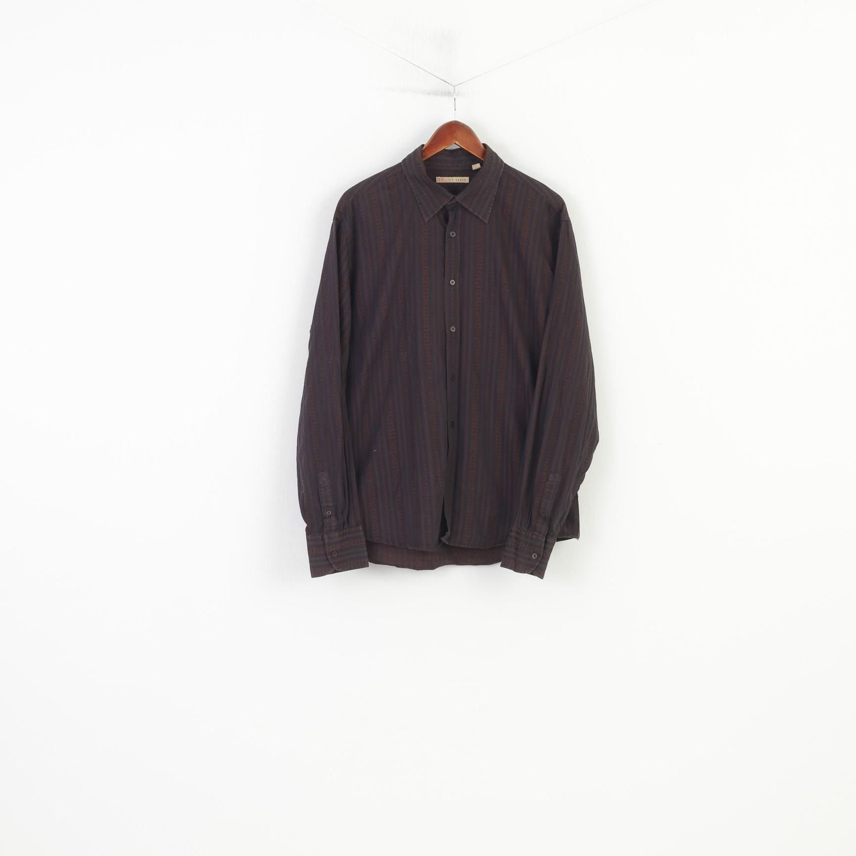 Ted Baker Ted Baker Men 6 XL Casual Shirt Brown Black Striped 11164 Size US XL / EU 56 / 4 - 1 Thumbnail