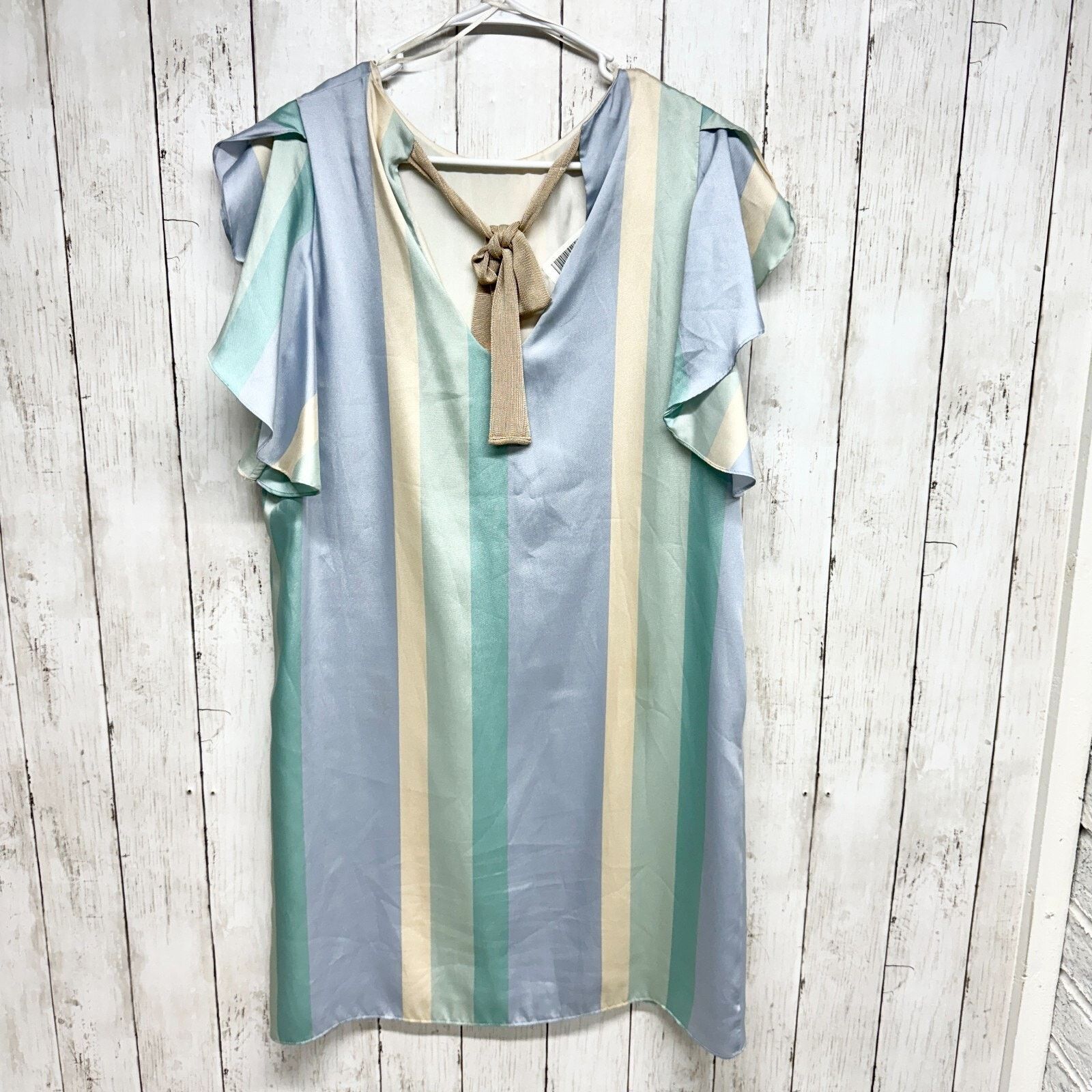 Mango Mango Dress Size 8 Striped Shift Satin Finish Ruffled Sleeve Size M / US 6-8 / IT 42-44 - 2 Thumbnail