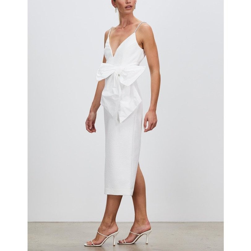 Other Rebecca Vallance Genevieve Bow V-Neck Sheath Midi Dress Size M / US 6-8 / IT 42-44 - 6 Thumbnail