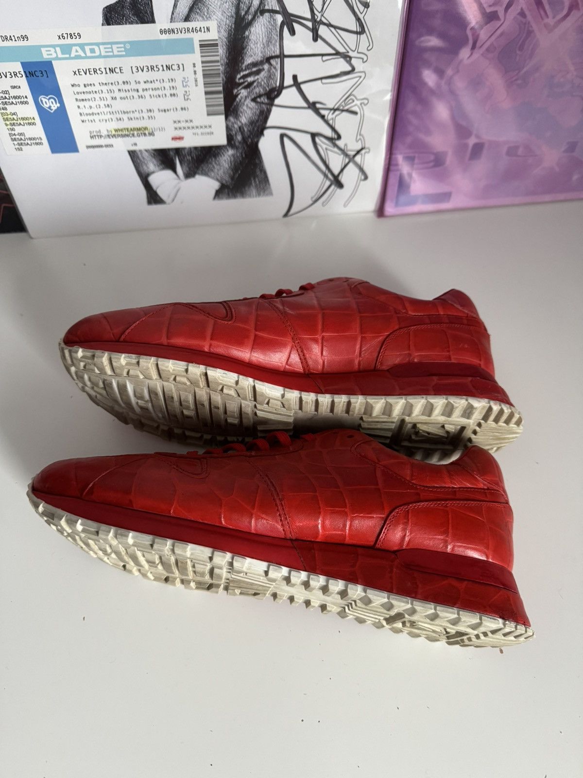 Louis Vuitton Louis Vuitton Red Crocodile Embossed Leather Sneakers Luxury Size US 7.5 / EU 40-41 - 9 Thumbnail