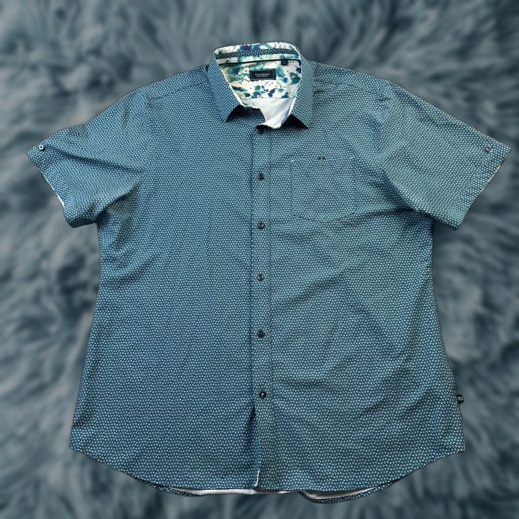 Vintage 7 Diamonds Shirt Mens XL Blue 4 Way Stretch Button Up Geometric Flip Sleeve Size US XL / EU 56 / 4 - 1 Thumbnail