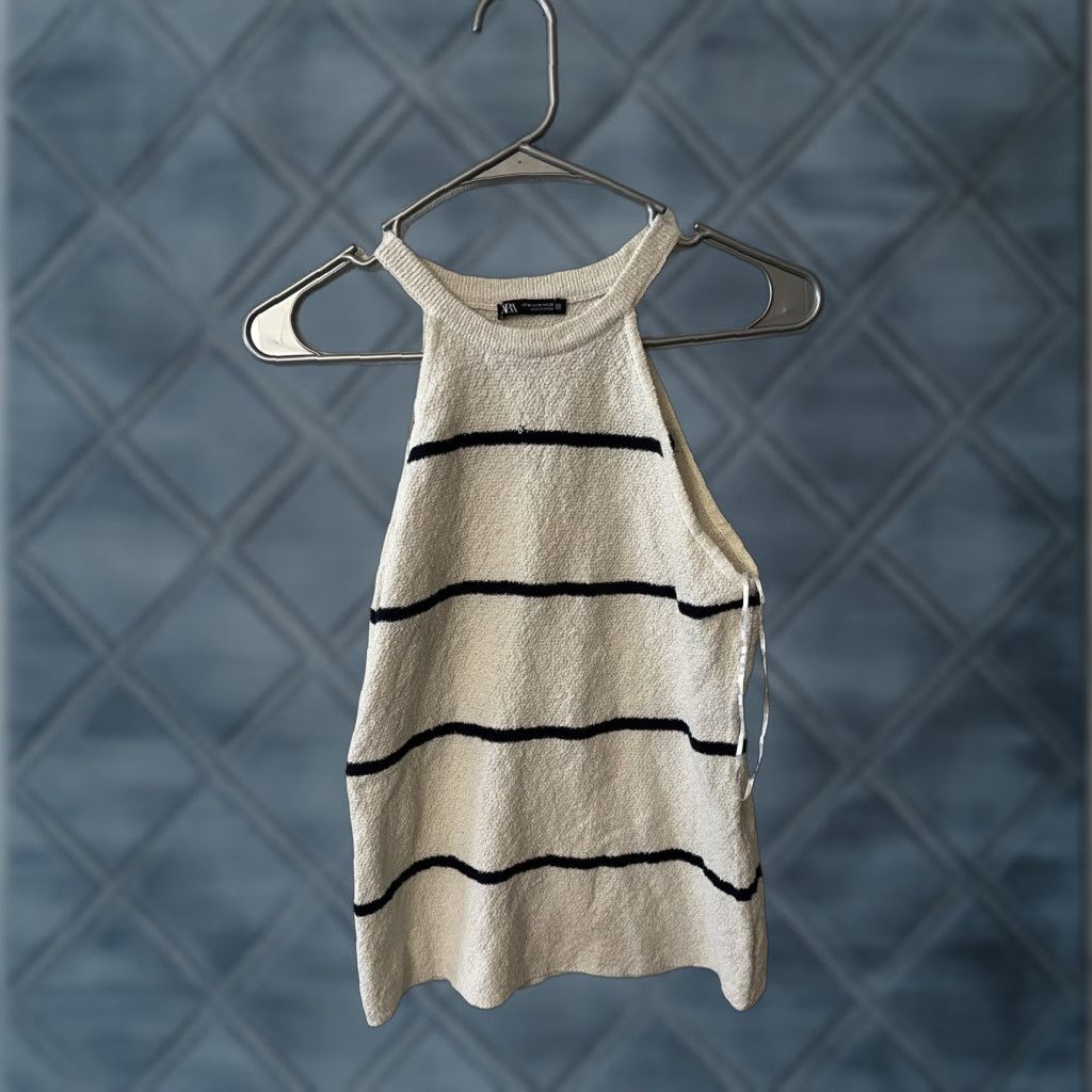 Zara Zara Shirt Women's M White Striped Halter Top Sleeveless 90s Skater Sexy Basic Casual Size M / US 6-8 / IT 42-44 - 1 Thumbnail