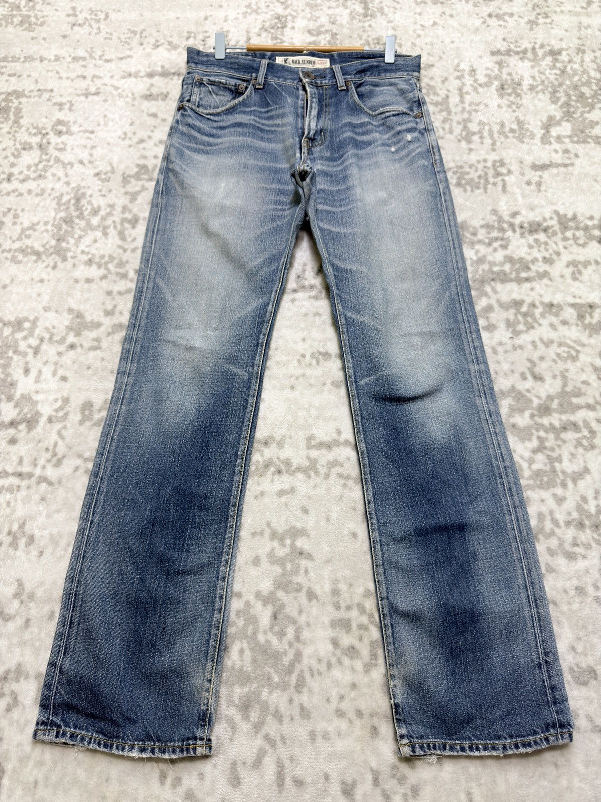 Vintage Vintage Back Number Faded Blue Denim Whiskered Honeycomb Size US 31 - 1 Thumbnail