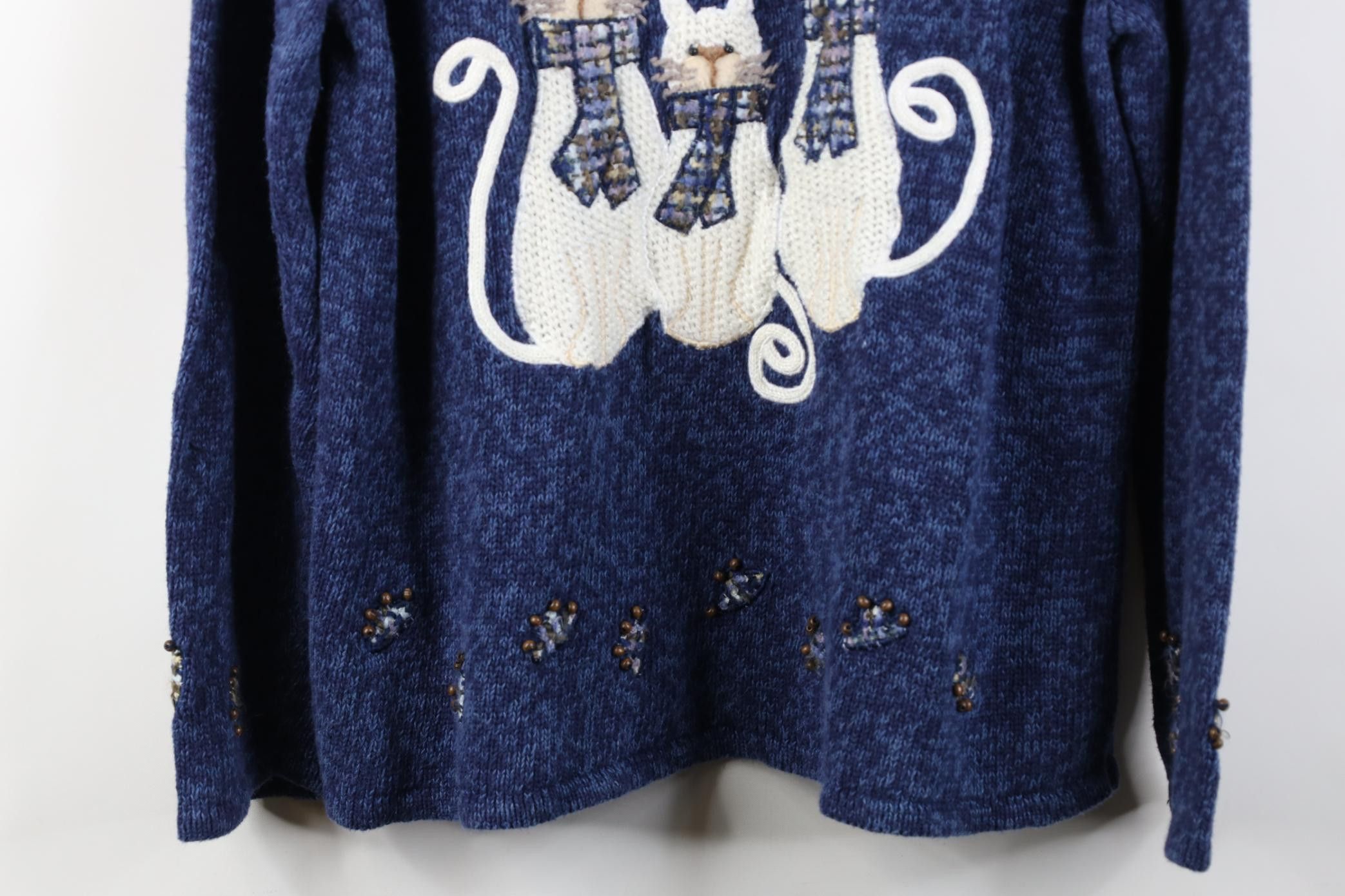 Vintage Vintage 90s Streetwear Art Cat Kitten Marled Knit Sweater Size L / US 10 / IT 46 - 3 Thumbnail
