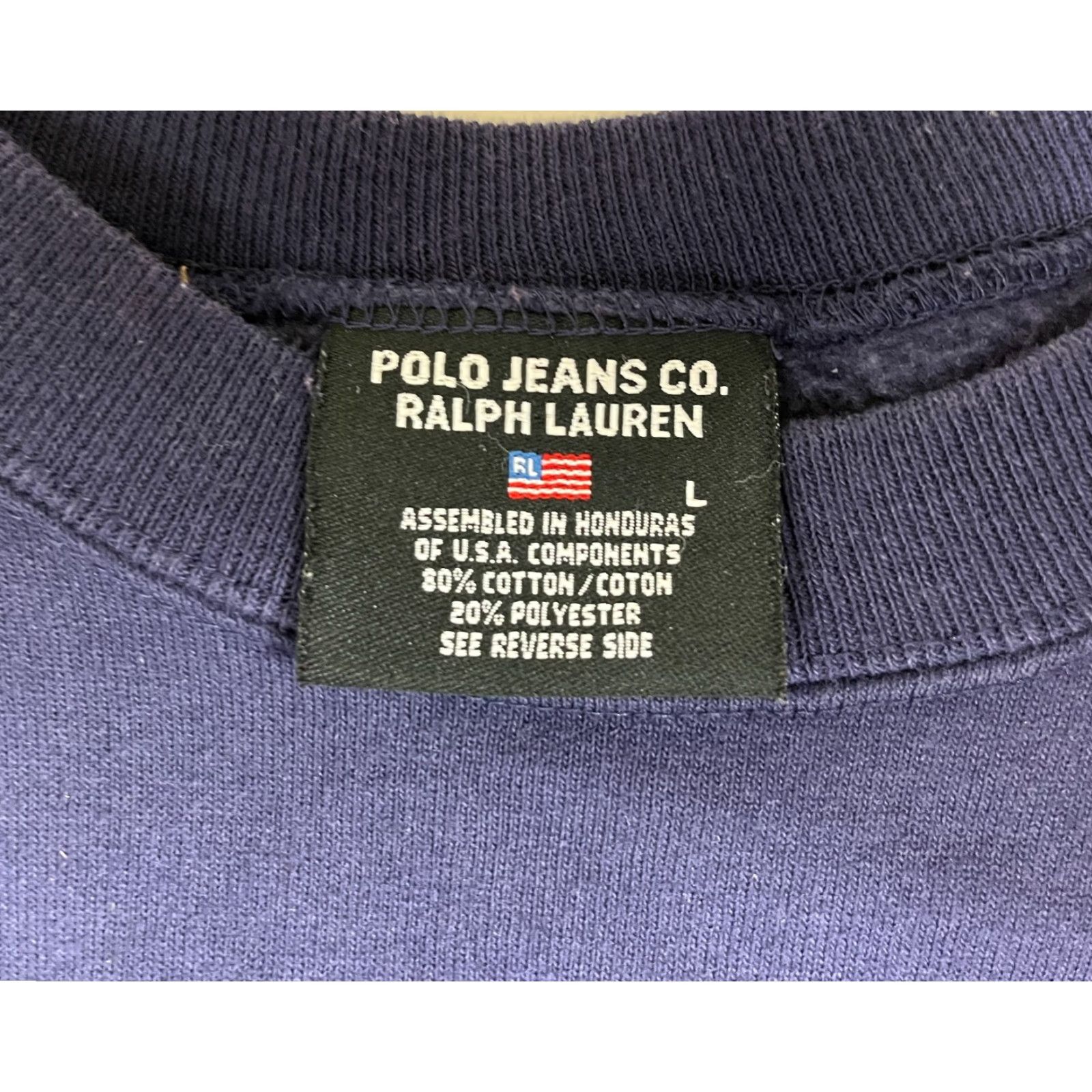 Vintage Polo Jeans Company Men’s Vintage Crewneck Sweatshirt Navy Blue Sz L American Flag Graphic Print Cap Size US L / EU 52-54 / 3 - 7 Thumbnail