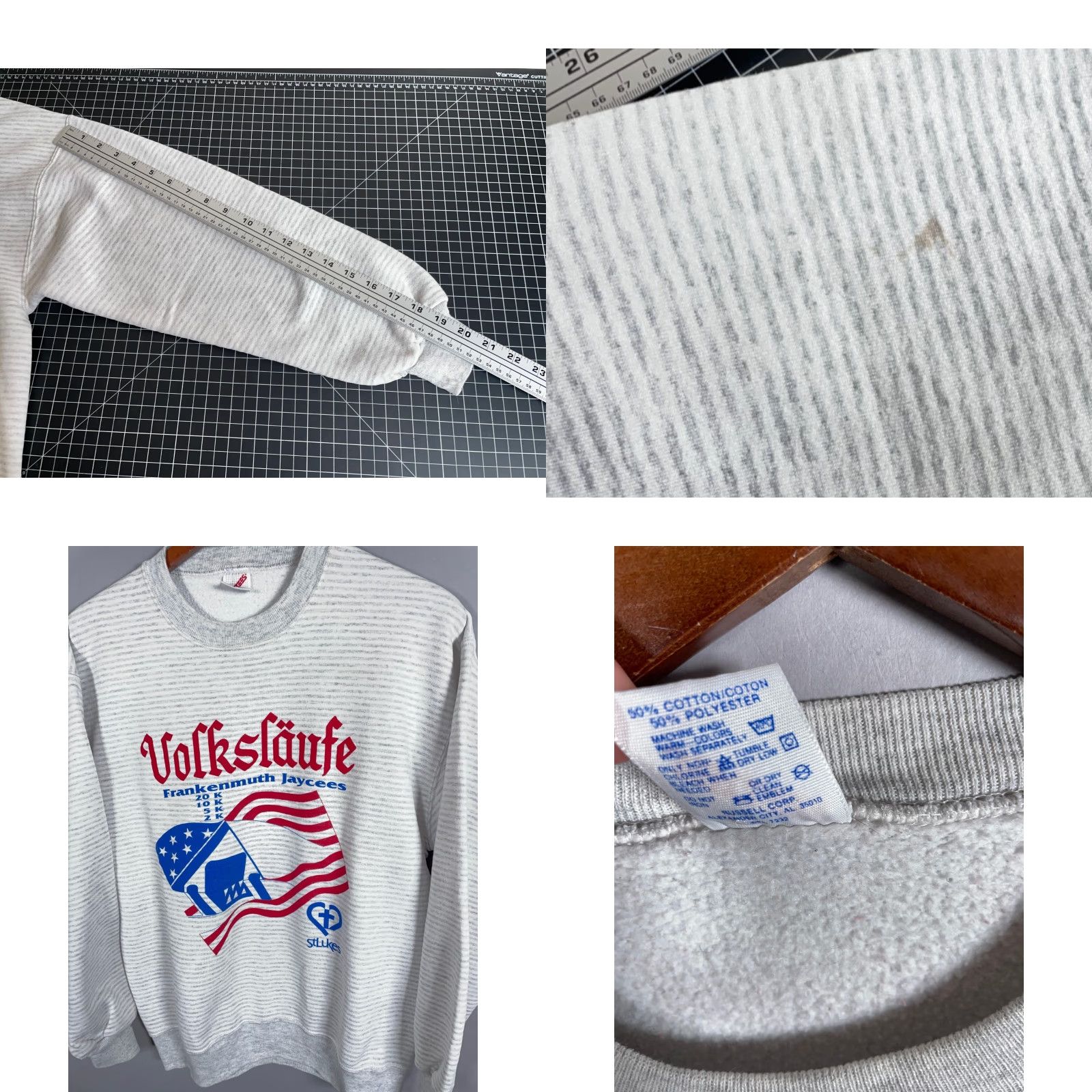 Jerzees VINTAGE 90s Frankenmuth Jaycees Volkslaufe Sweatshirt Men Adult Large Gray Stripe Jerzees Size US L / EU 52-54 / 3 - 8 Thumbnail