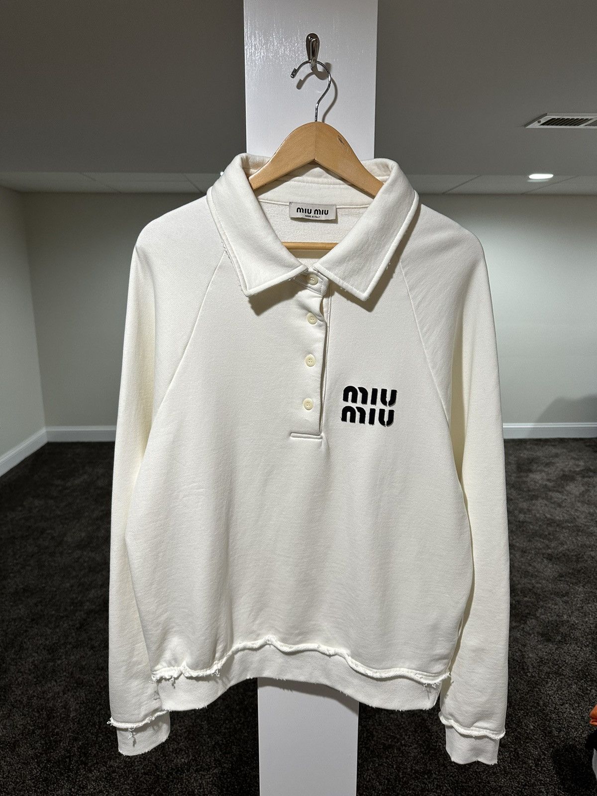 Miu Miu Miu Miu Applique Embroidered Logo White Polo