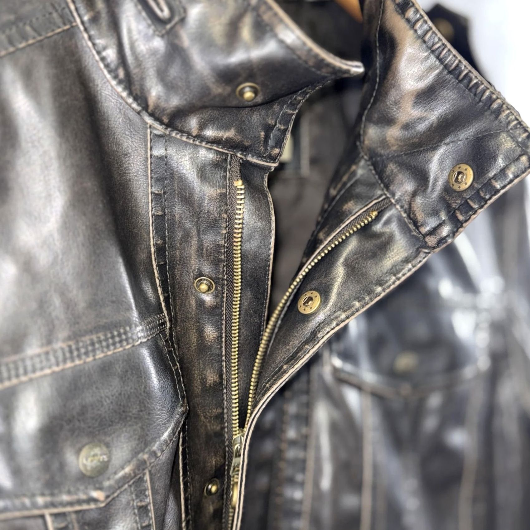 Levi's Levis Jacket Mens M Black Faux Leather Moto Military Four Pocket Full Zip Size US M / EU 48-50 / 2 - 5 Thumbnail
