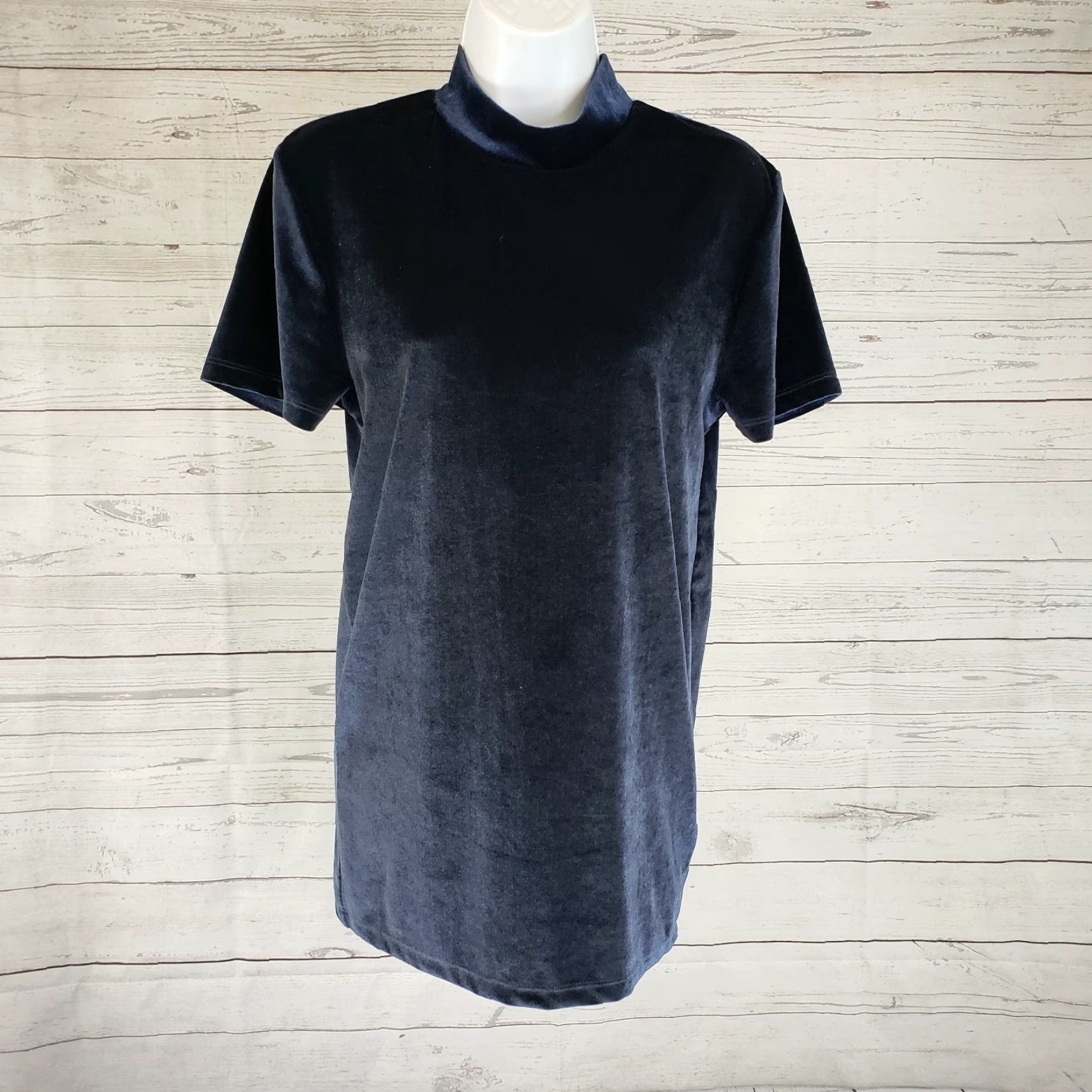 Asos ASOS Womens Top Shirt Velour Short Sleeve Mock Neck Blue Small Size S / US 4 / IT 40 - 2 Thumbnail