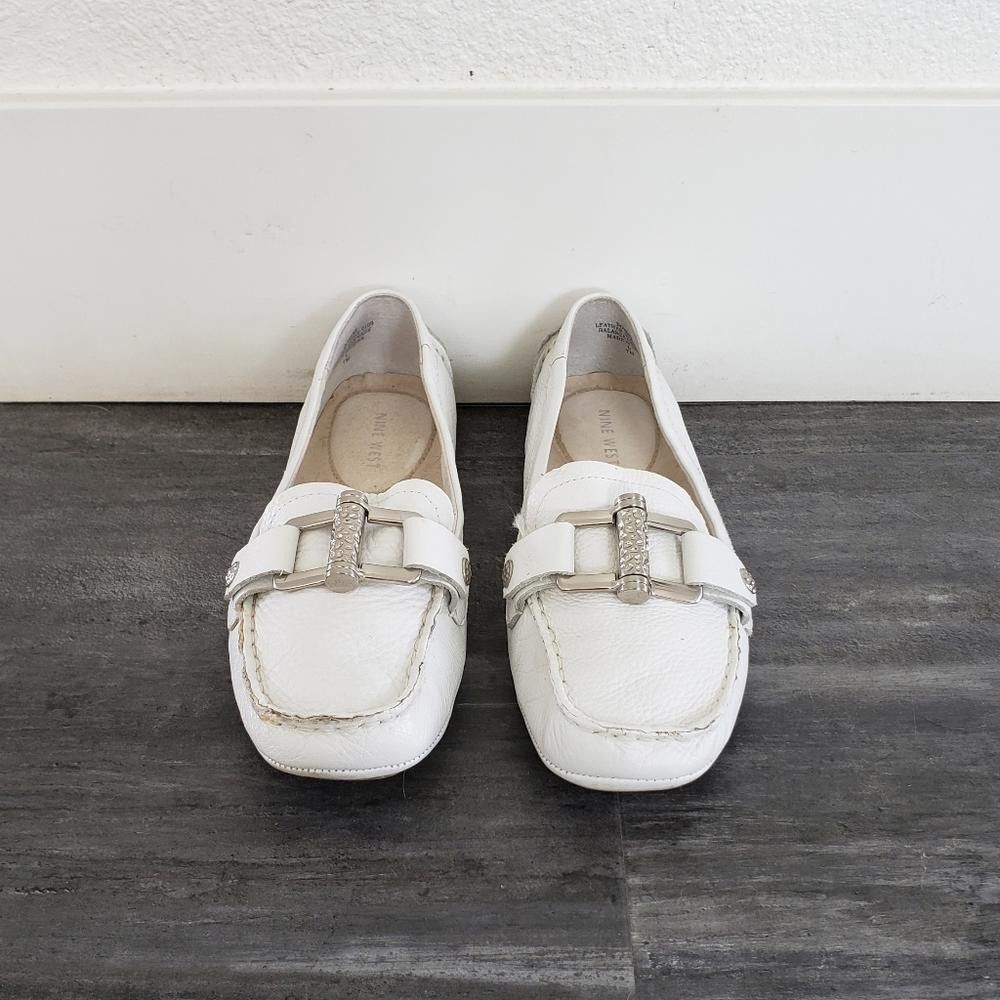 Nine West White Silver Detailed Nine West Leather Loafer Size US 7 / IT 37 - 3 Thumbnail