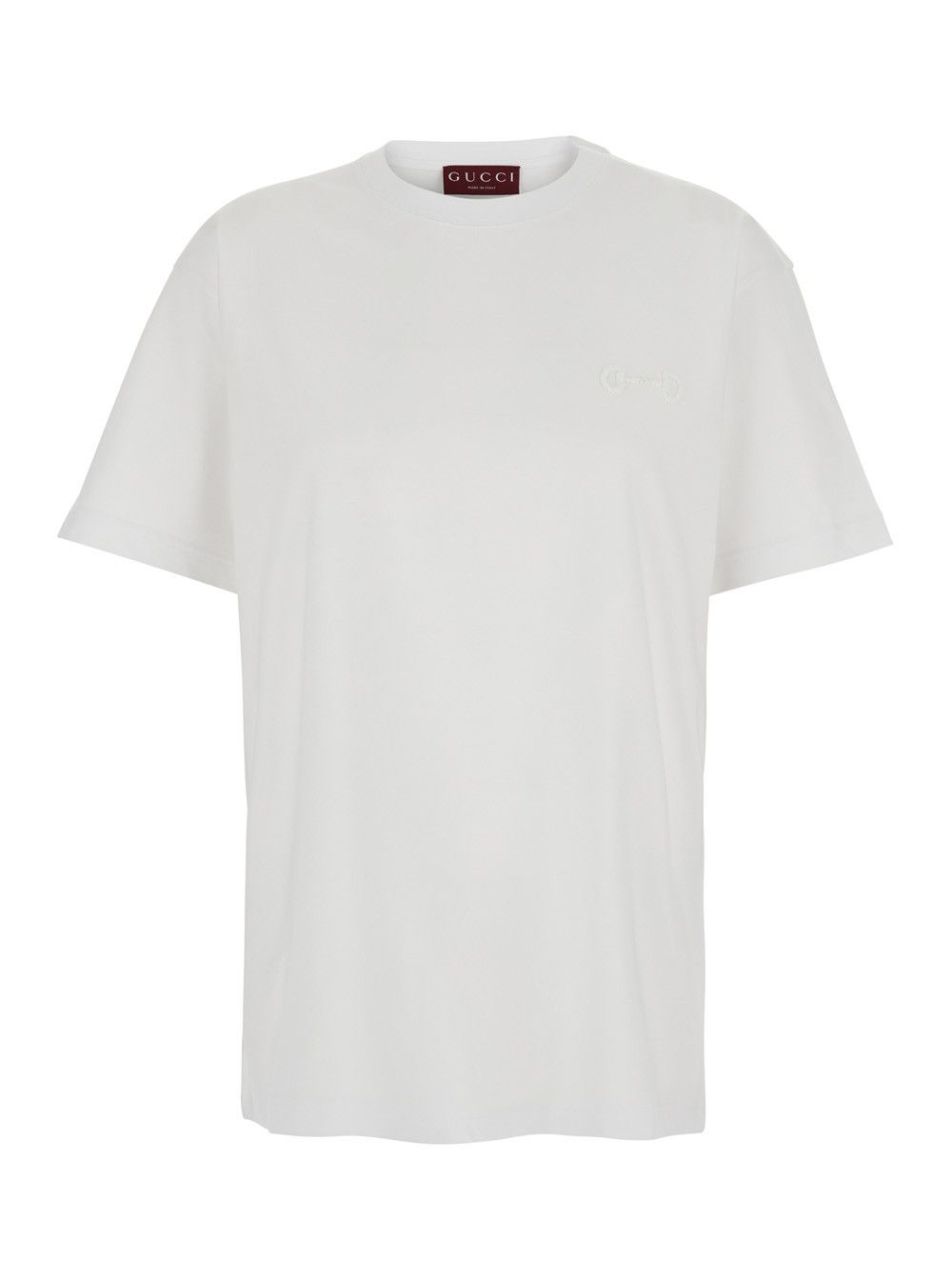 Gucci White Crew Neck T-Shirt with Tone-on-Tone Horsebit Embroidery on the Front in Cotton Women Size S / US 4 / IT 40 - 1 Thumbnail