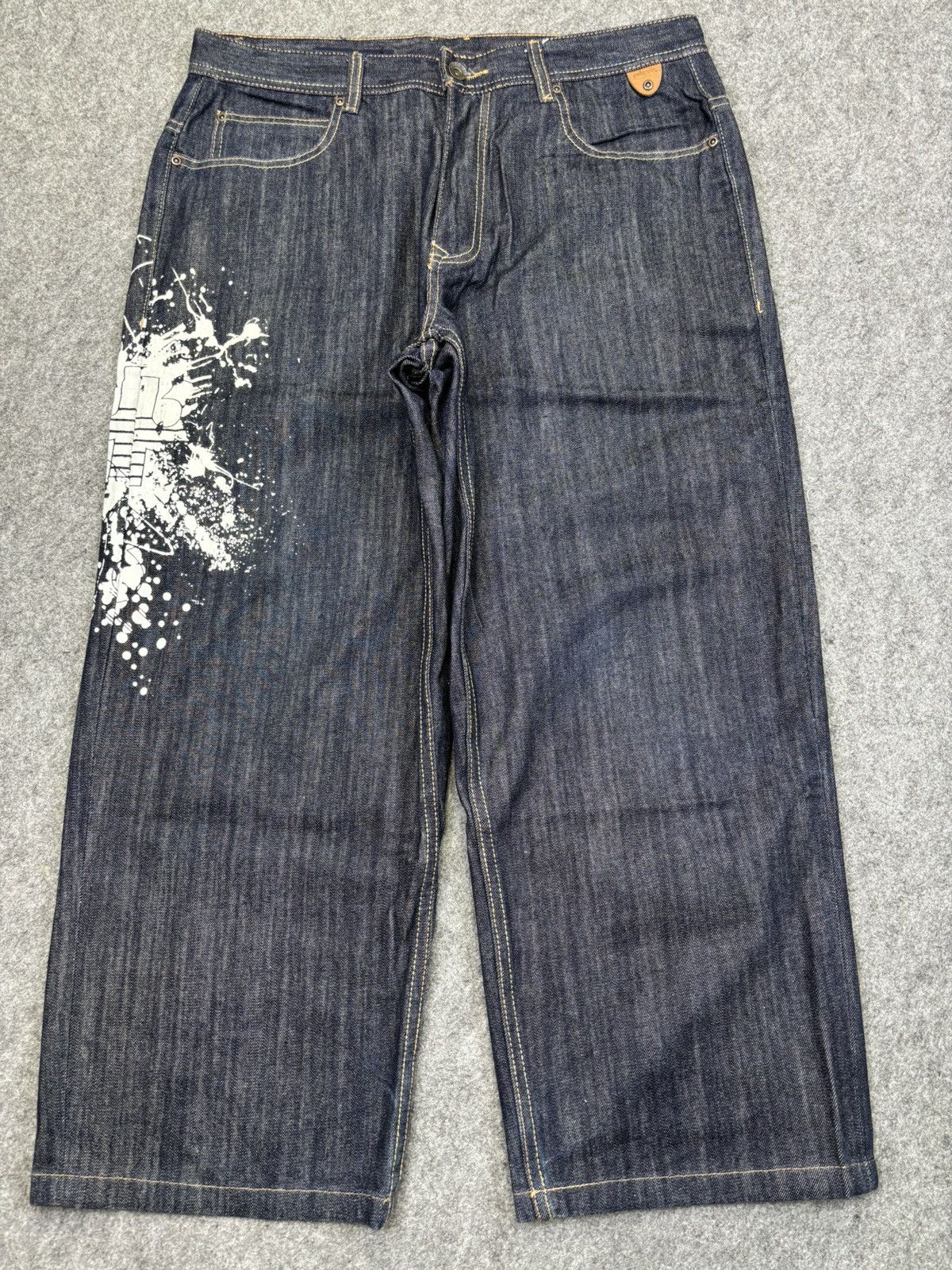 Pelle Pelle 💥Super BAGGY💥pellepelle Marc Buchanan Paint Spash Denim F876 Size US 36 / EU 52 - 18 Thumbnail