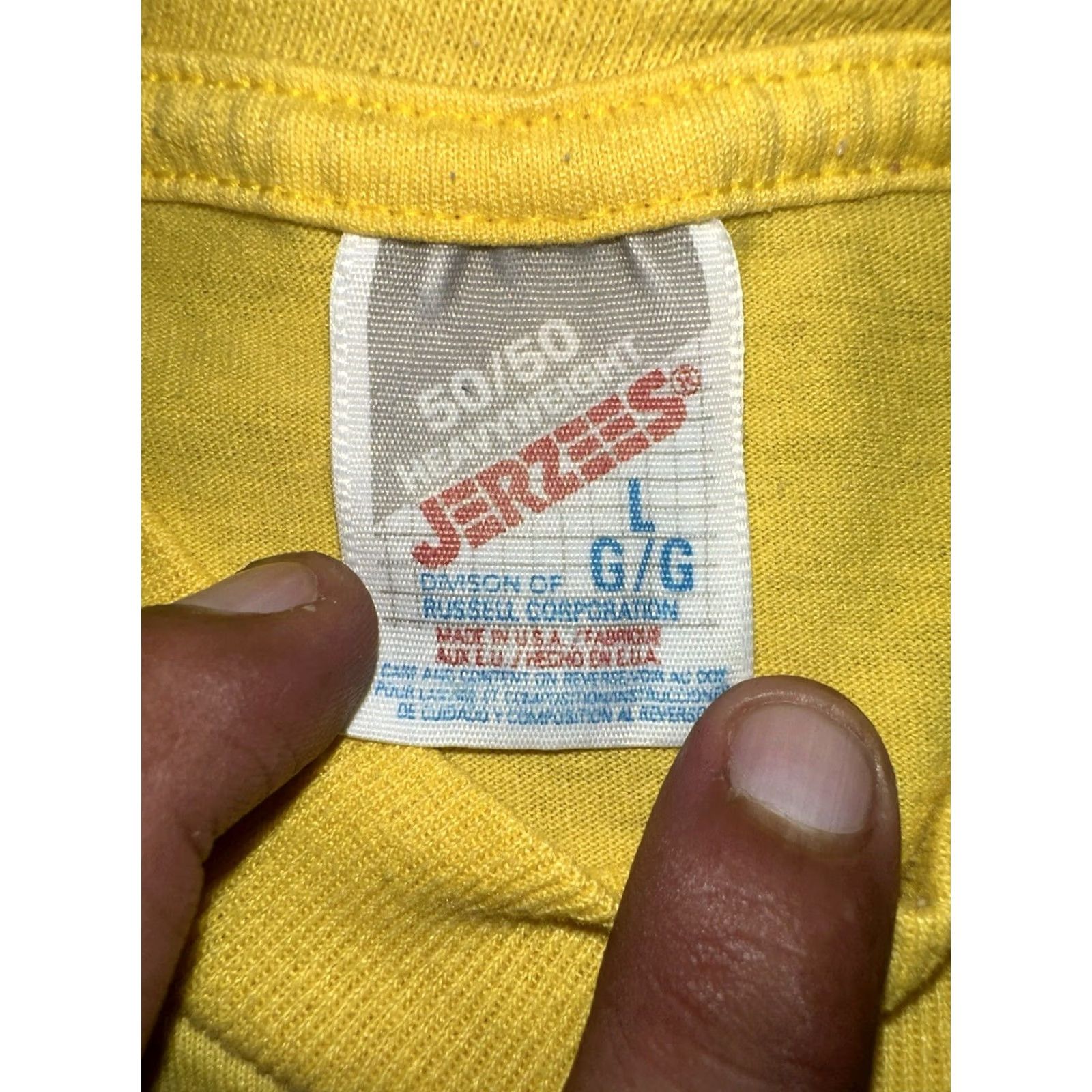 Jerzees VINTAGE Jerzees T-Shirt Men’s Yellow 50/50 Large L Regular Shirt Mens Size US L / EU 52-54 / 3 - 3 Thumbnail