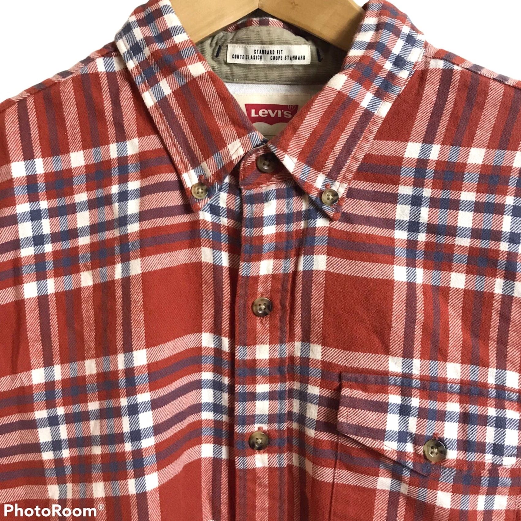 Levi's Levi's Shirt Mens Medium Button-Down Cotton Brick Red Plaid Flannel Standard Fit Size US M / EU 48-50 / 2 - 3 Thumbnail