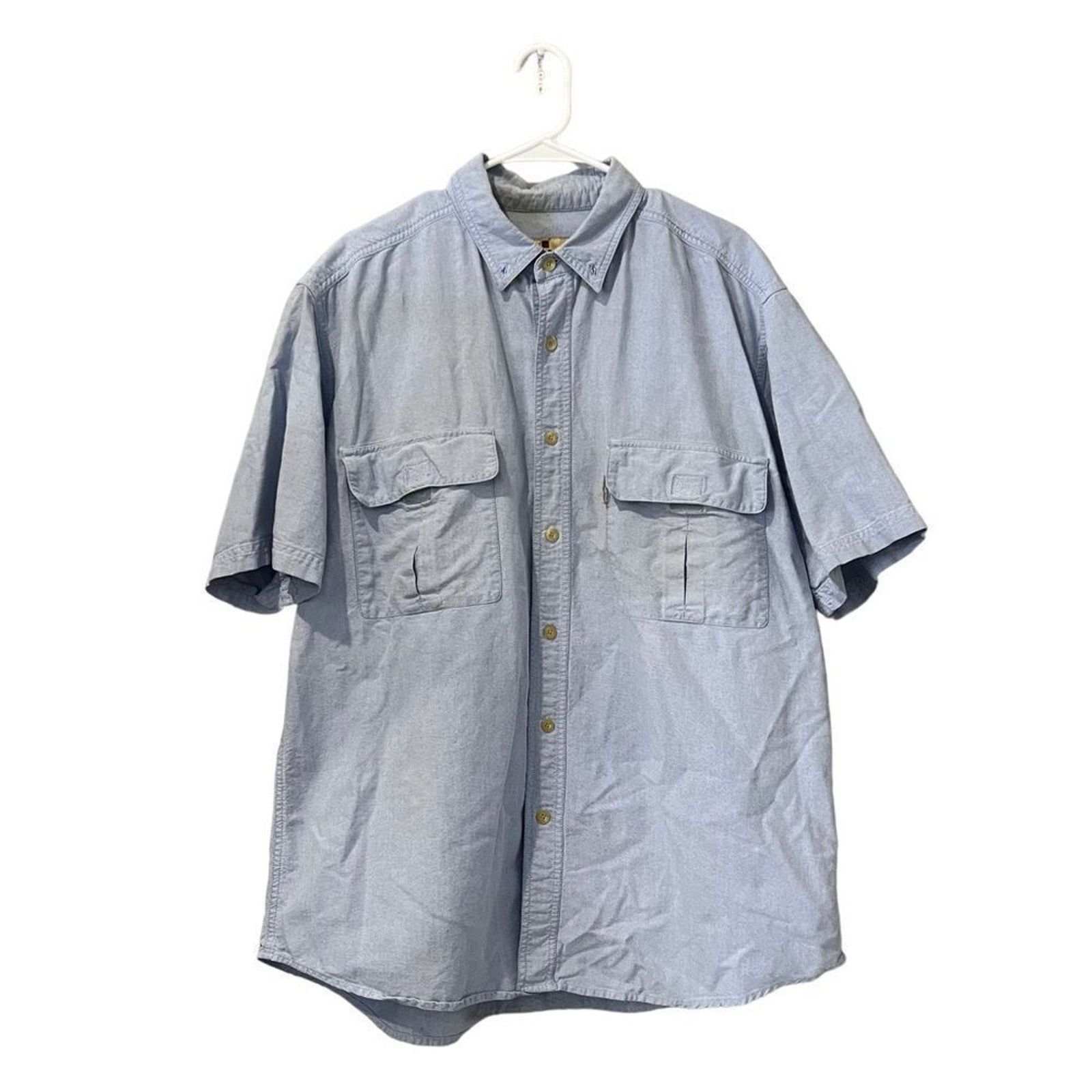Woolrich Woolen Mills Woolrich Shirt Mens XL Blue Chambray Short Sleeve Button Up Size US XL / EU 56 / 4 - 2 Thumbnail