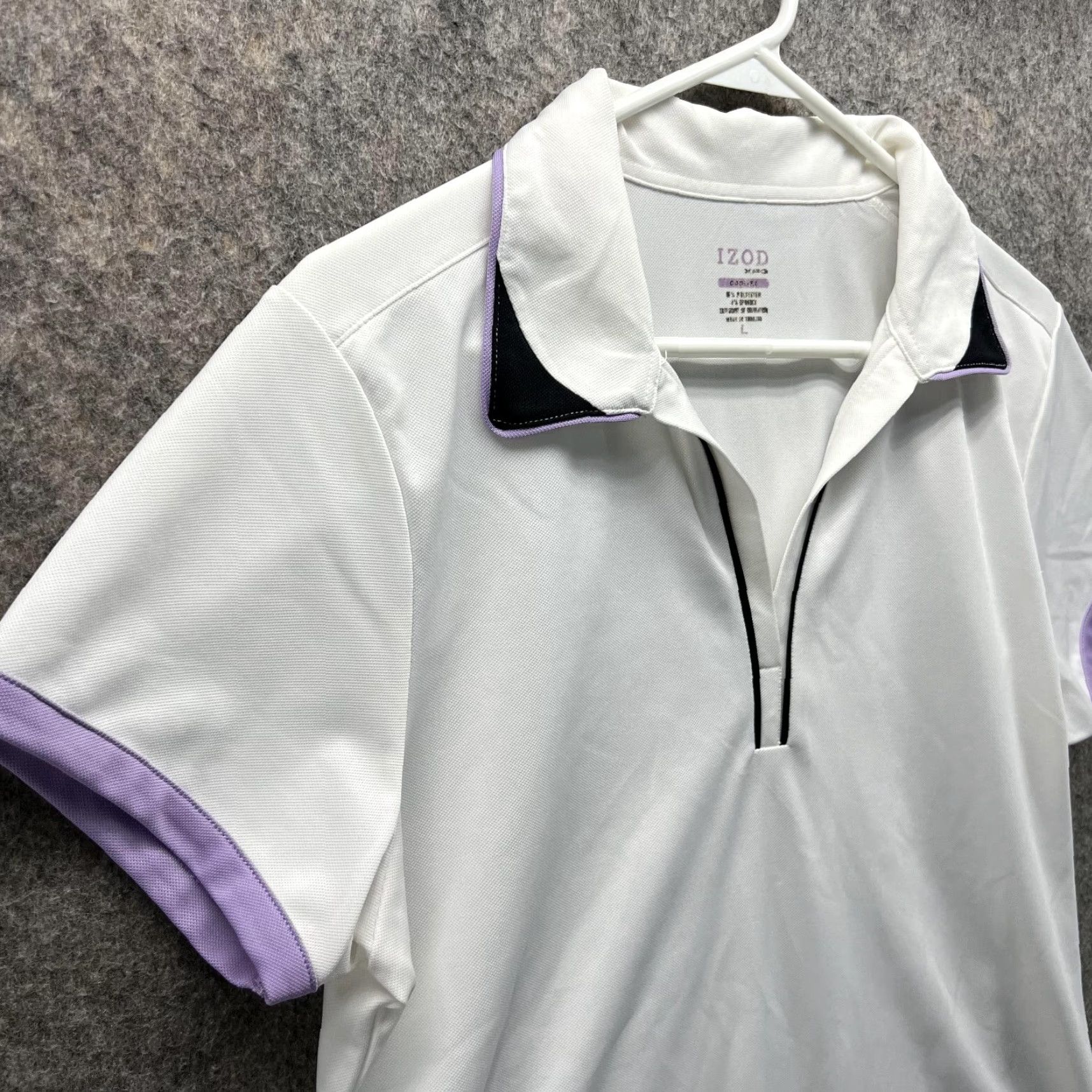 Izod VINTAGE Izod Polo Shirt Women Large Ladies White Purple Athletic Polyester Spandex Size L / US 10 / IT 46 - 4 Thumbnail