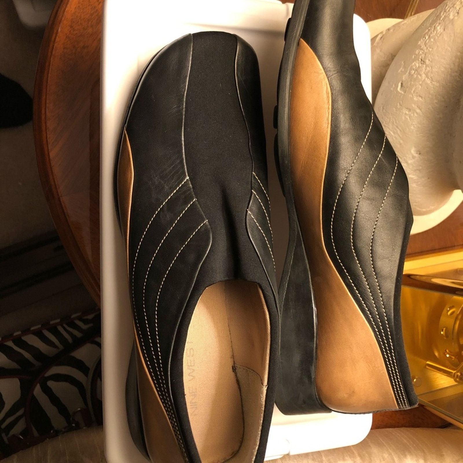 Nine West NINE WEST Black/Brown Leather/Fabric Flat Loafer Size US 11 / IT 41 - 2 Thumbnail