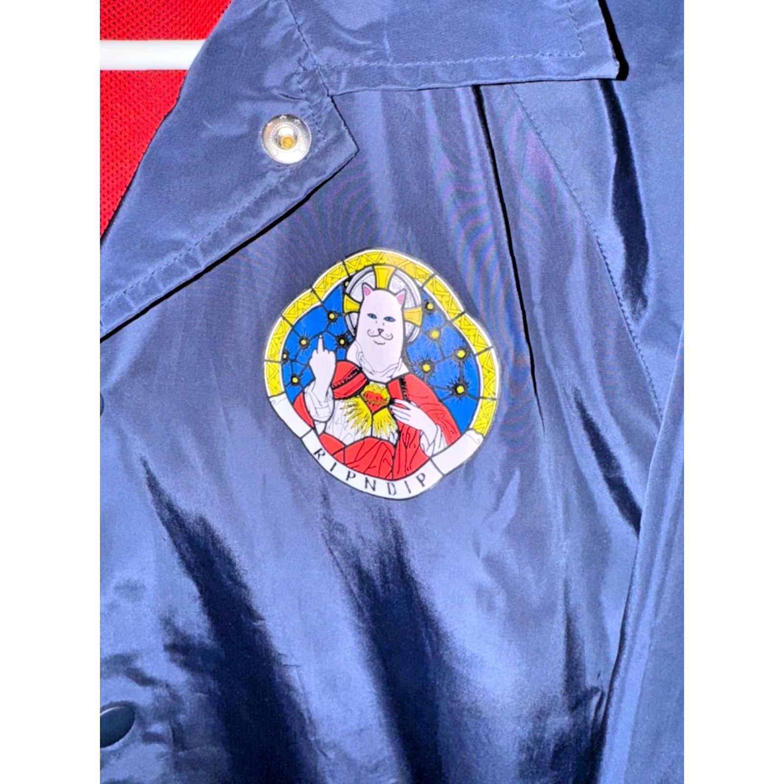 RIPNDIP RIPNDIP Stained Glass Coach Jacket Sz. M EUC RARE Jacket Mens M Black Full Zip Wind-Resistant Light-Weight Softshell Logo Zipper Buttons Size US M / EU 48-50 / 2 - 5 Thumbnail