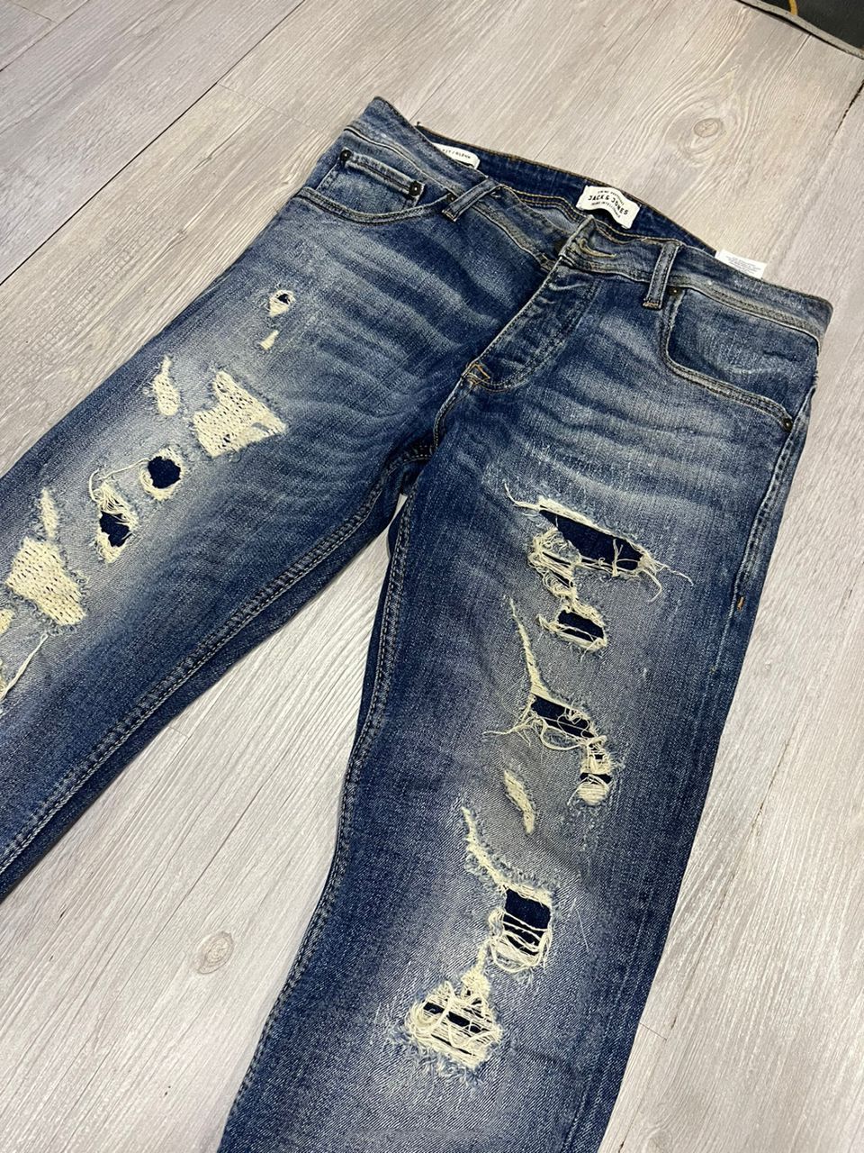 image of Vintage Distressed Denim Jack & Jones Jeans in Blue, Men's (Size 30)