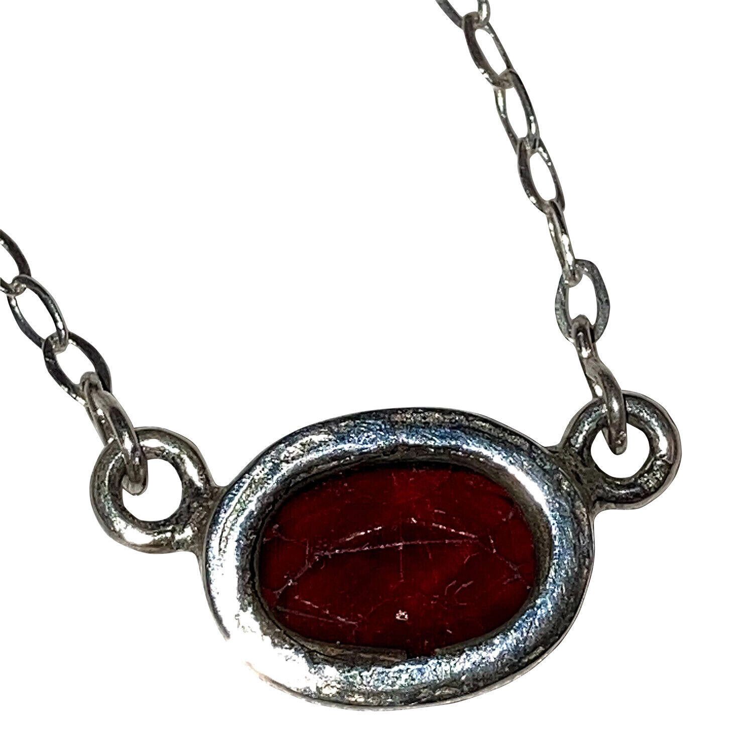 Handmade Silver HandMade Bezel Set Faceted Red Garnet Oval Necklace Size ONE SIZE - 4 Thumbnail