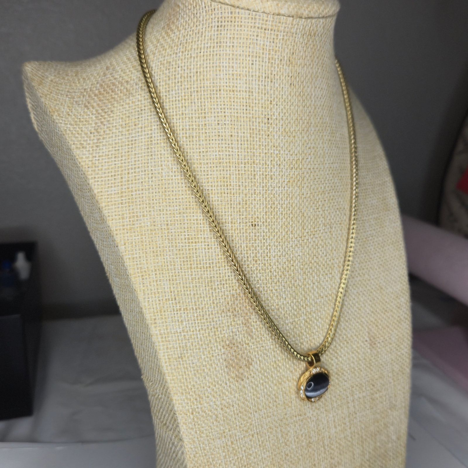 Vintage Roman Vintage Gold-Tone Necklace Crystals & Gray Cabochon Size ONE SIZE - 12 Thumbnail