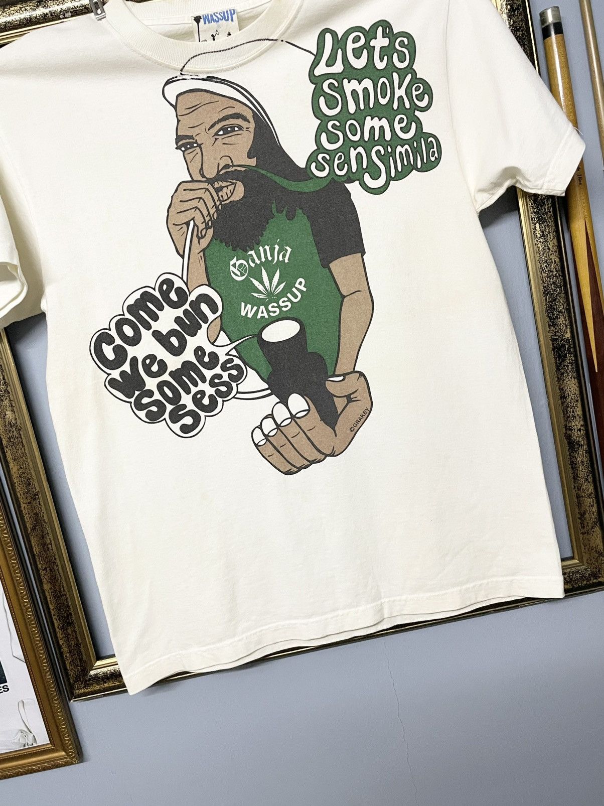 Japanese Brand Vintage 1990s Streetwear Wassup ‘Ganja’ Art By Grakey Tshirr Size US M / EU 48-50 / 2 - 4 Thumbnail