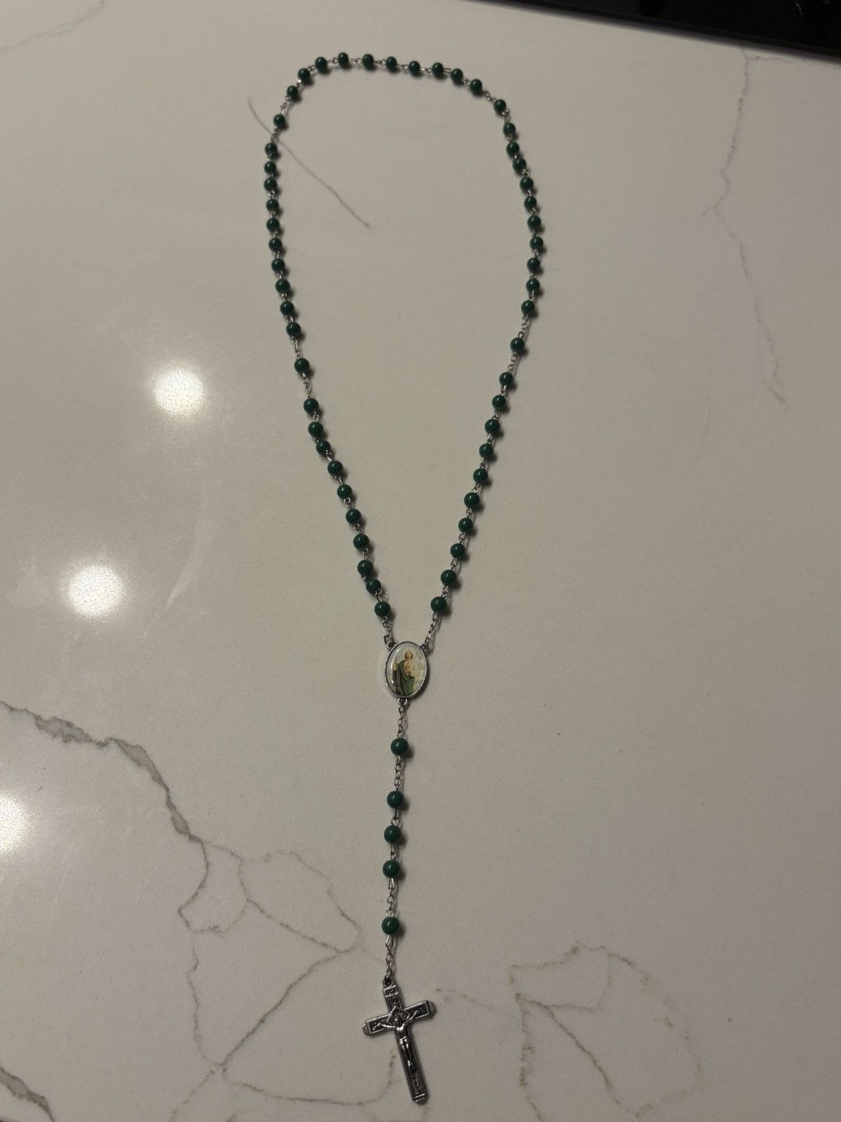 Japanese Brand Vintage Emerald green Saint Jude rosary Size 36 - 2 Thumbnail