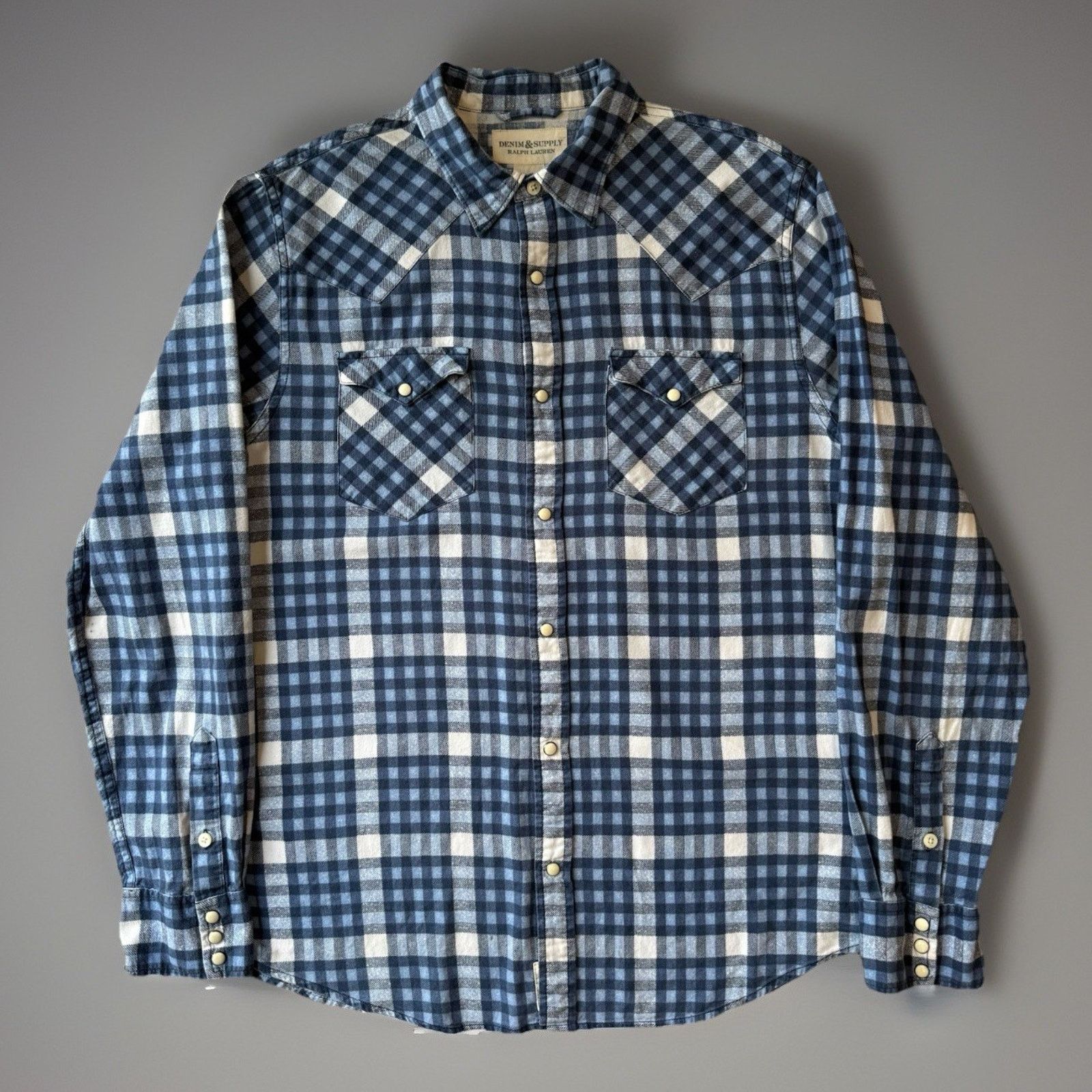 Polo Ralph Lauren × Vintage Denim & Supply Ralph Lauren Pearl Snap Shirt L Blue Check Size US L / EU 52-54 / 3 - 1 Thumbnail