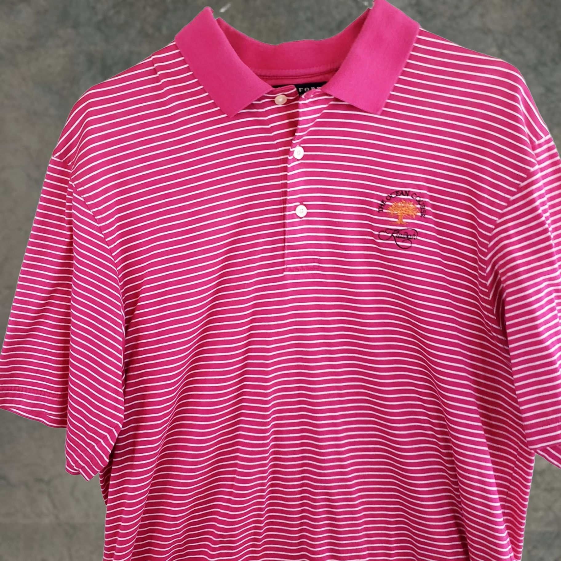 Vintage Oxford Golf Polo Shirt M Pink Striped The Ocean Course Kiawah Isl. Short Sleeve Polo Boys Mens? Size US M / EU 48-50 / 2 - 1 Thumbnail