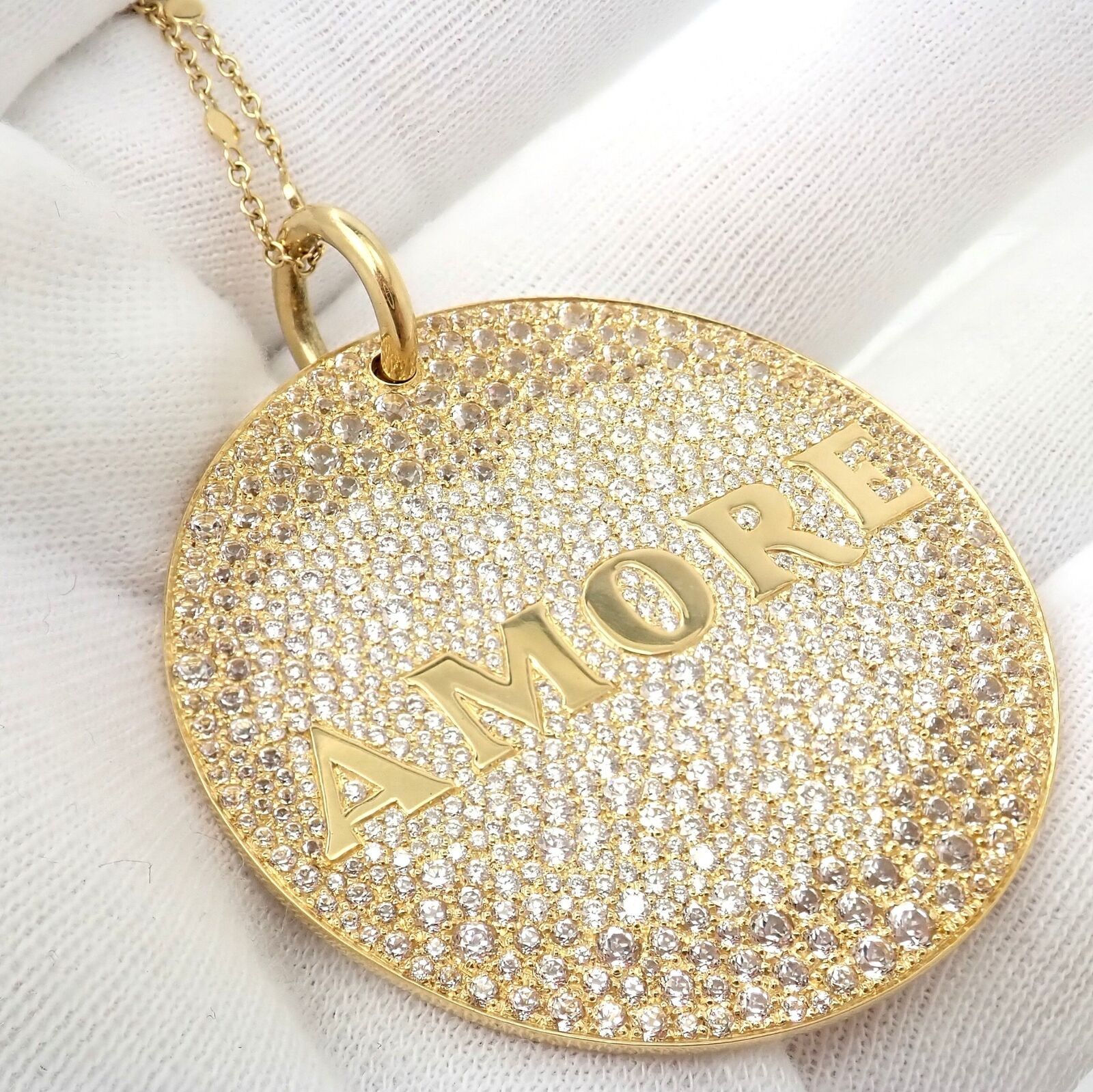 Yellow Gold Large Diamond + Sapp Amore Pendant Necklace