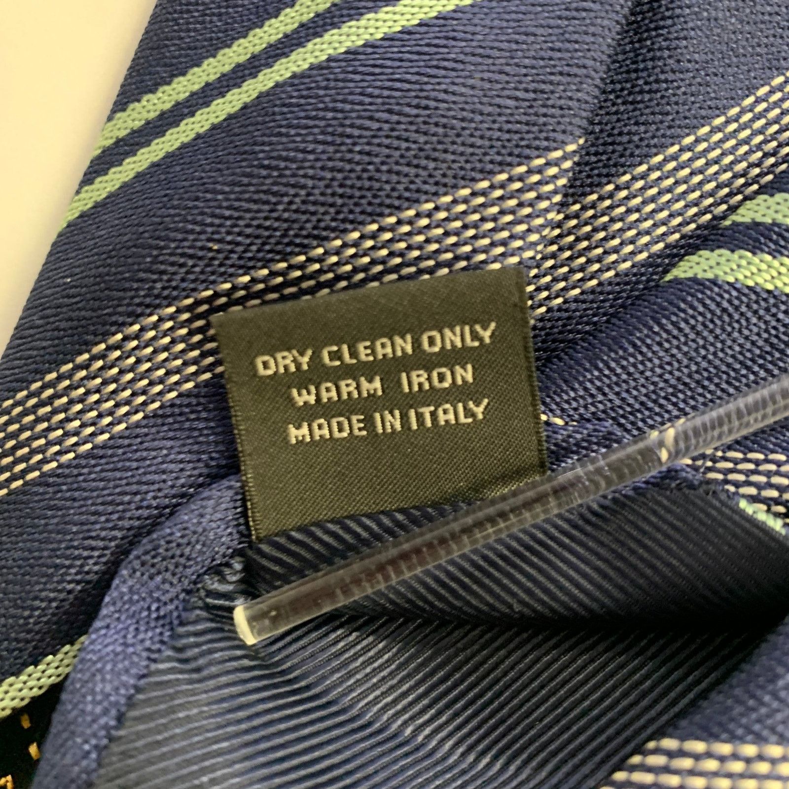 Ermenegildo Zegna ERMENEGILDO ZEGNA Navy Mint Diagonal Stripe Silk Tie Size ONE SIZE - 4 Thumbnail