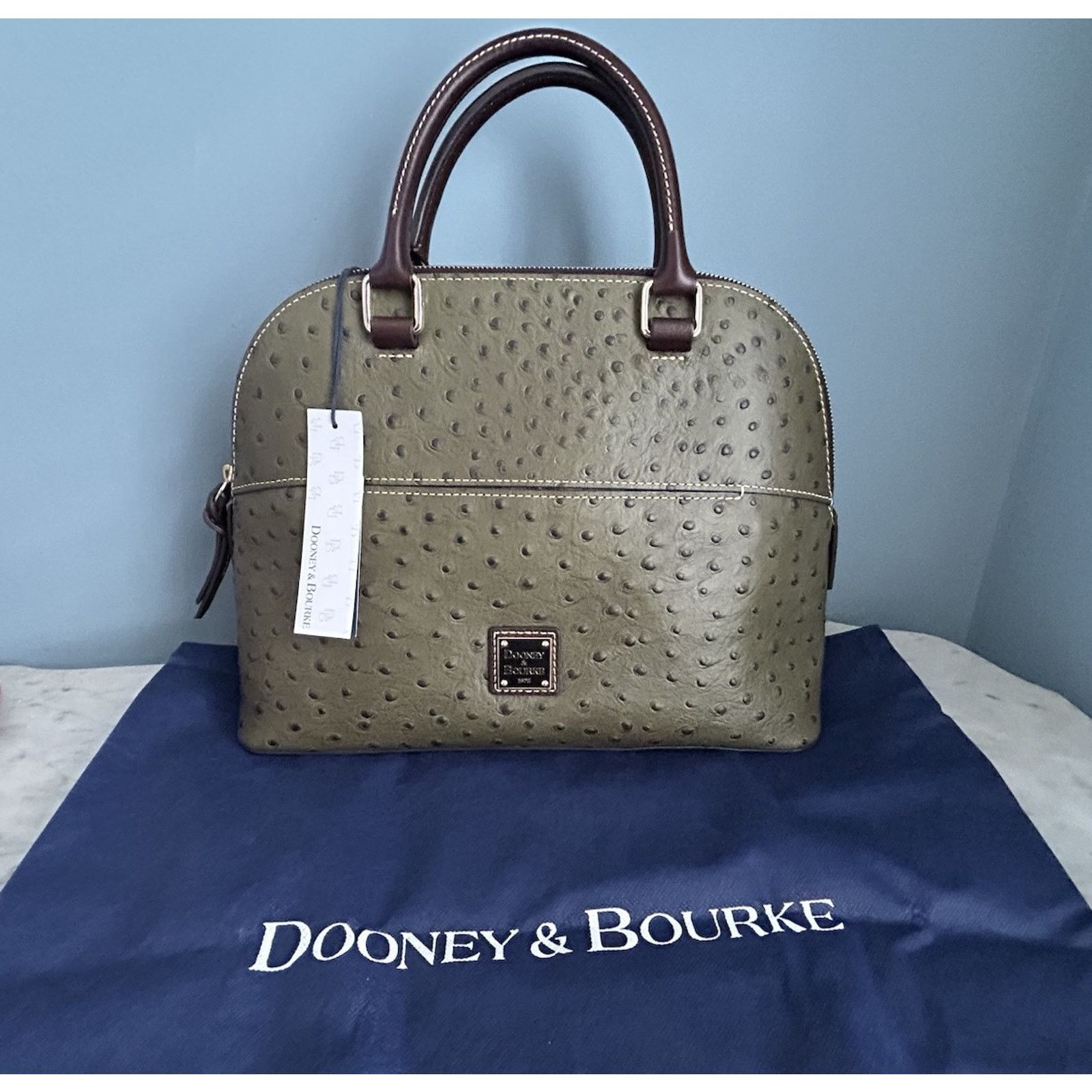 Dooney & Bourke NWT Dooney Bourke Ostrich Leather Carter Satchel Olive Dome Size ONE SIZE - 14 Thumbnail