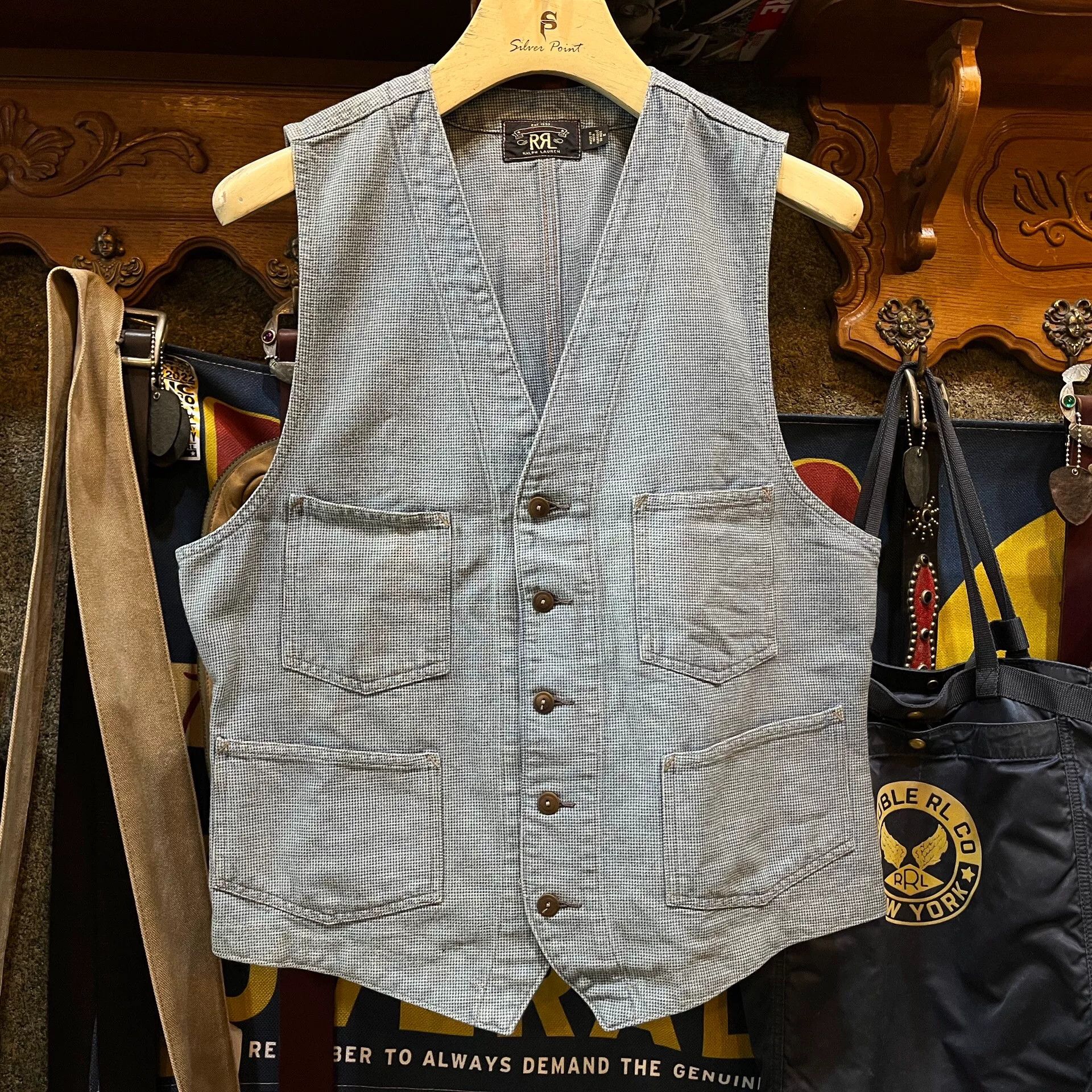 RRL Ralph Lauren RRL Blue Houndstooth Vest Size US M / EU 48-50 / 2 - 1 Thumbnail