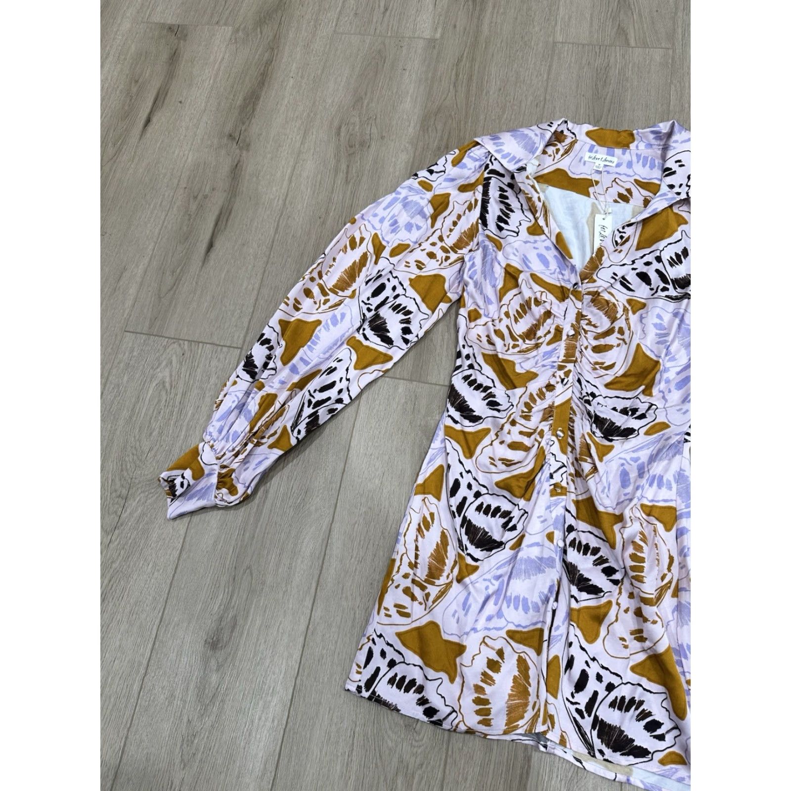 For Love & Lemons For Love & Lemons M Esmeralda Mini Dress Butterfly Ruched Long Sleeve V-Neck Satin Multicolor Floral Dress Short Women M Size M / US 6-8 / IT 42-44 - 4 Thumbnail