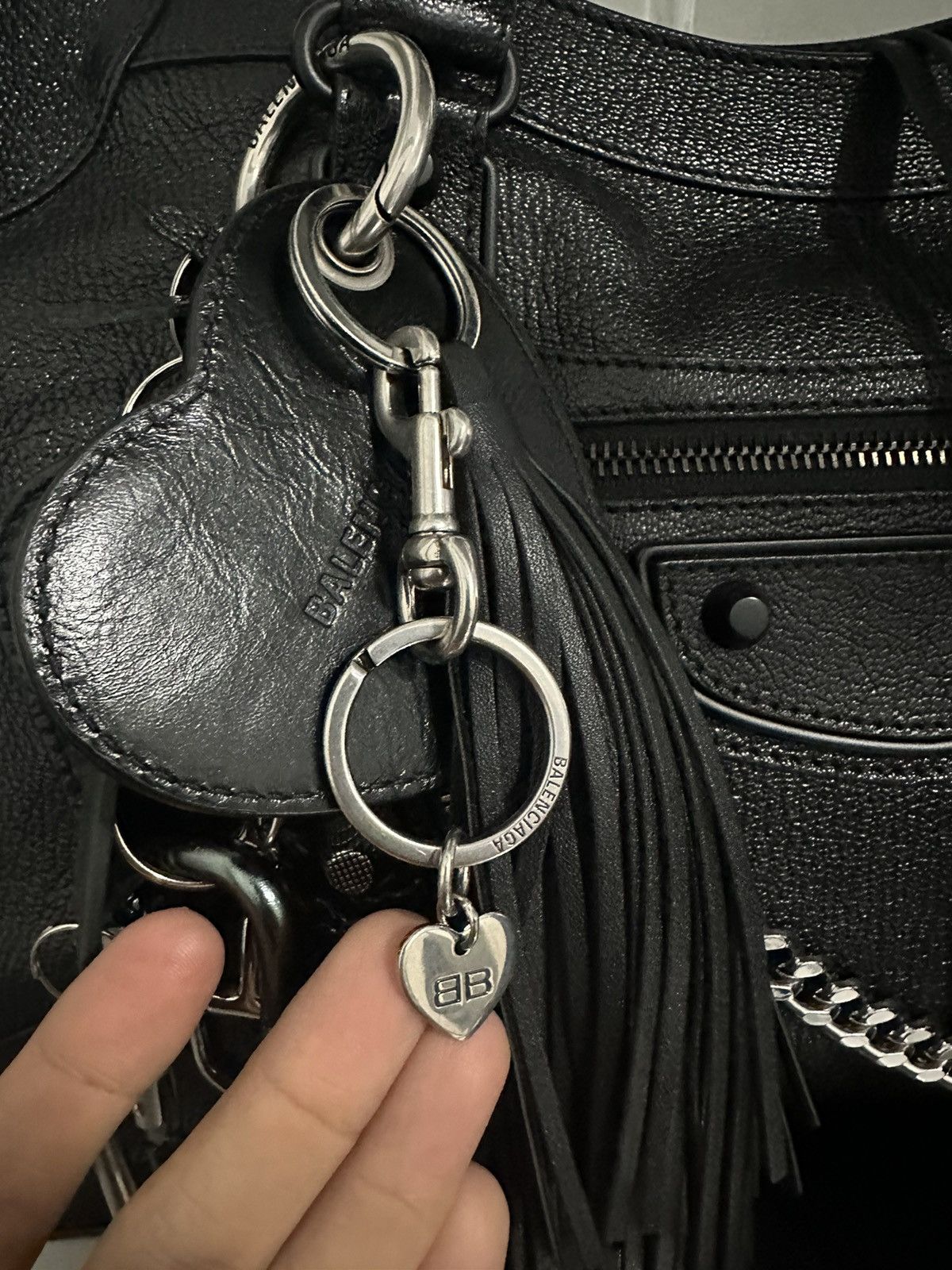 image of Balenciaga Silver Heart Charm Keychain, Women's