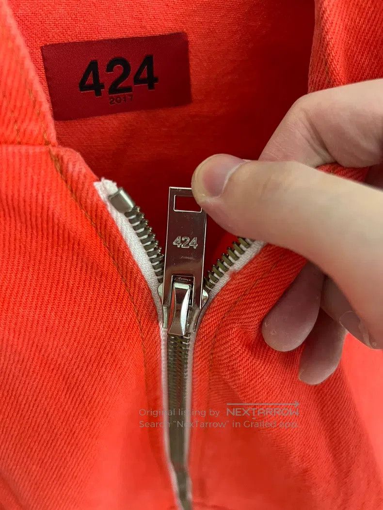 424 424 Red armband denim zip-up jacket Size US M / EU 48-50 / 2 - 5 Thumbnail