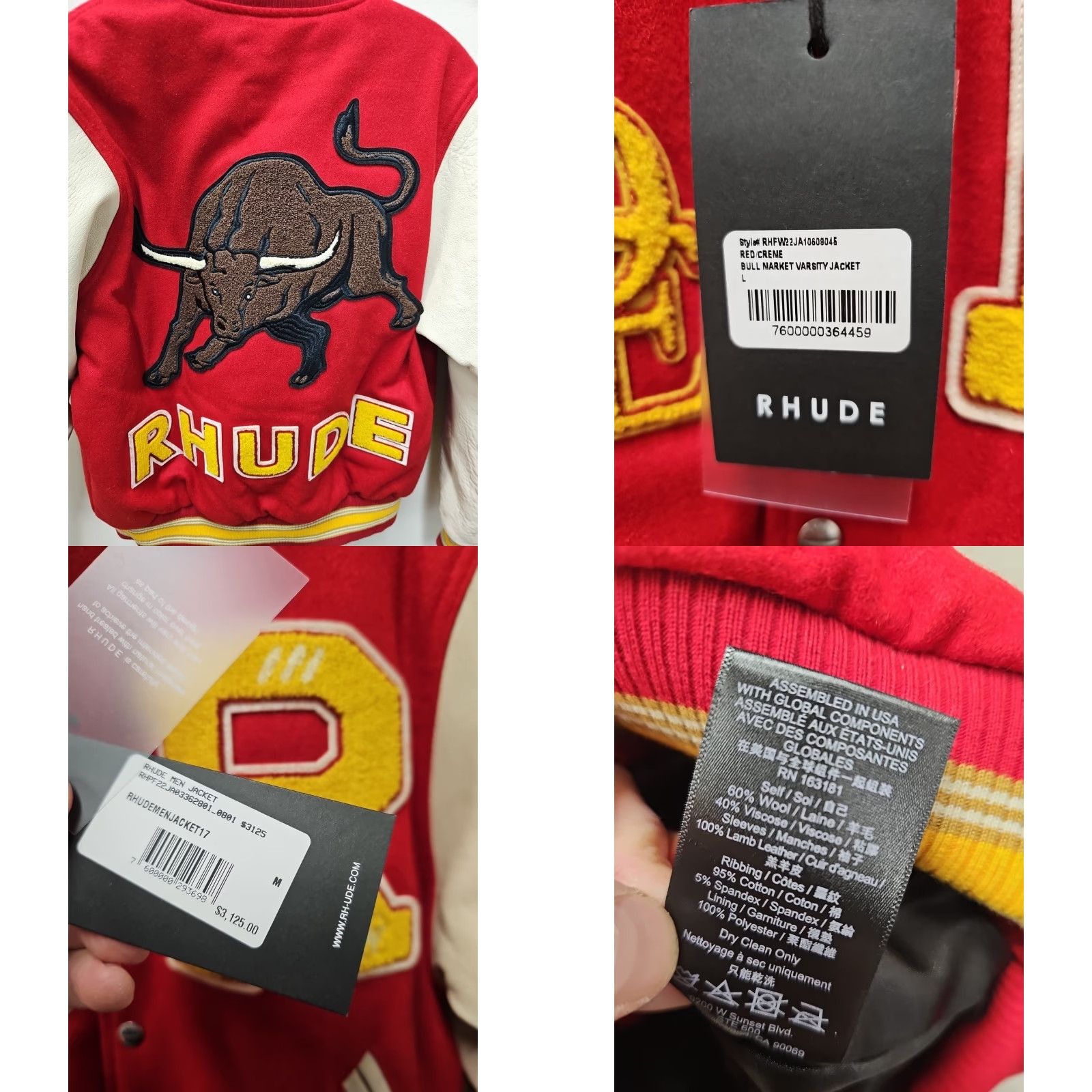 Rhude RHUDE BULL MARKET Wool Blend VARSITY JACKET - RED Size Large Mens Jacket Red Varsity Wool Blend Deadstock, New 23 Chest 26.5 Length Size US L / EU 52-54 / 3 - 8 Thumbnail