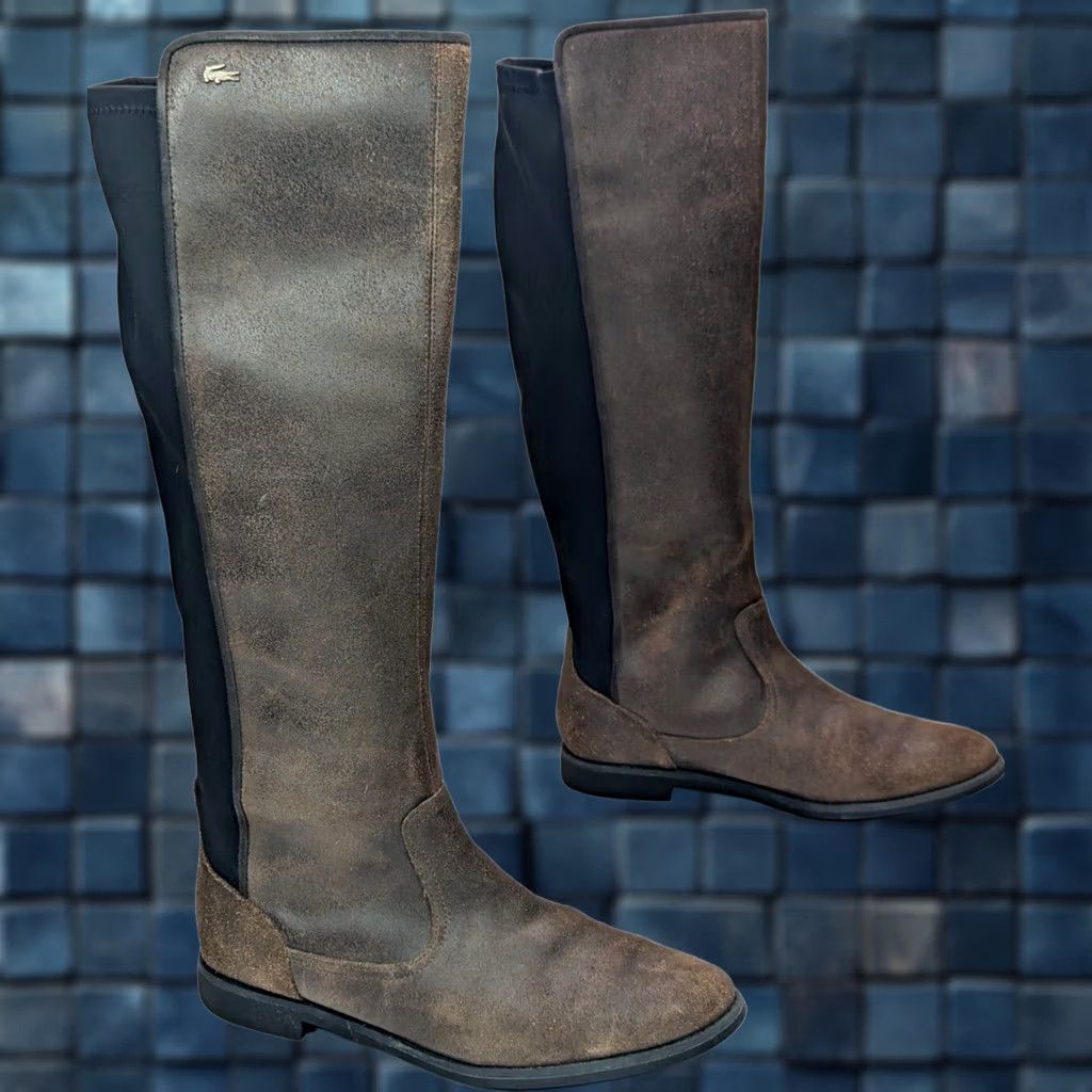 Lacoste Lacoste Rosemont 5 CLW Leather Riding Boot Women 7.5 Brown 17" Tall Elastic Calf Size US 8 / IT 38 - 1 Thumbnail